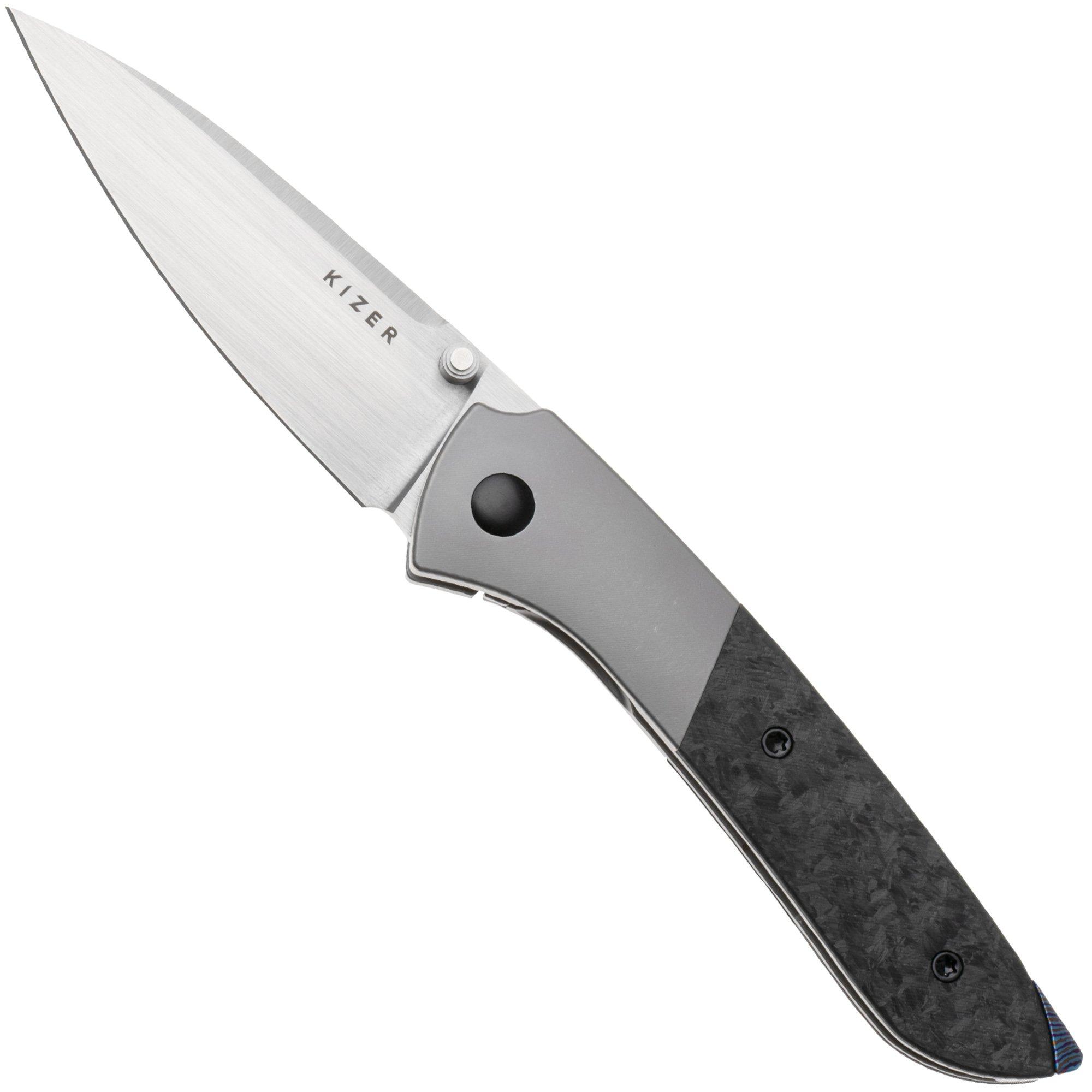 Kizer Spitfire KI3690A1 Satin S35VN, Titanium Carbonfiber, Timascus Backspacer, zakmes