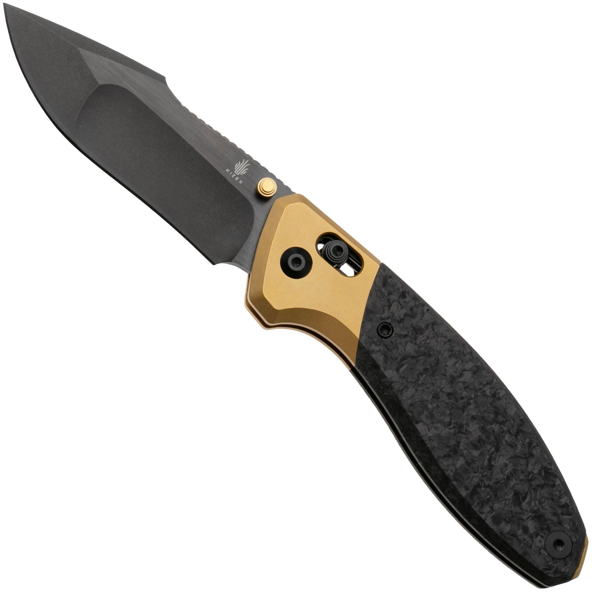 Kizer Staffi KI3695A1 Matte DLC S45Vn, Gold Titanium Carbonfiber Inlay, pocket knife