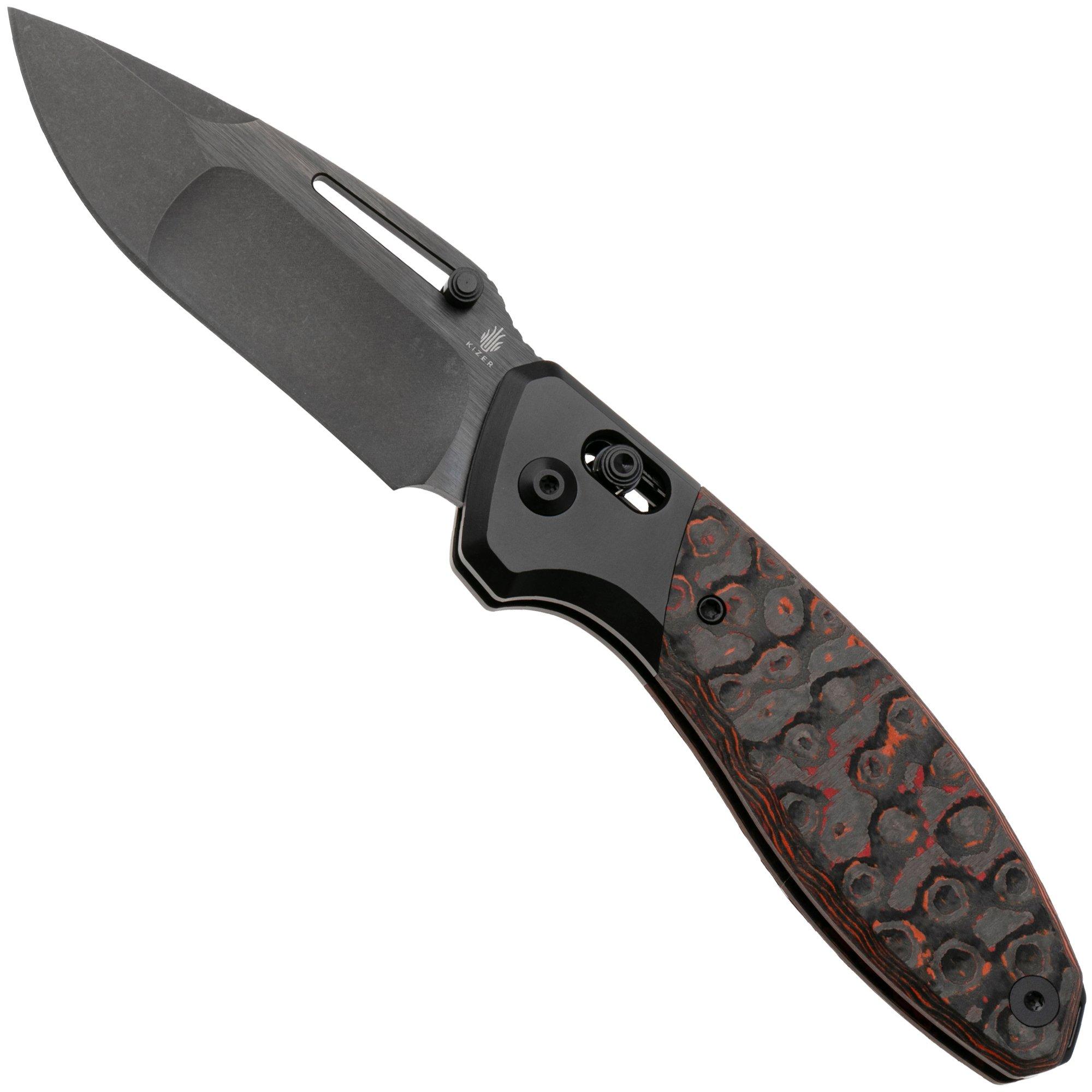 Kizer Bulli KI3695A3 Matte DLC S45VN, Black Titanium Mars Valley Fat Carbon, pocket knife