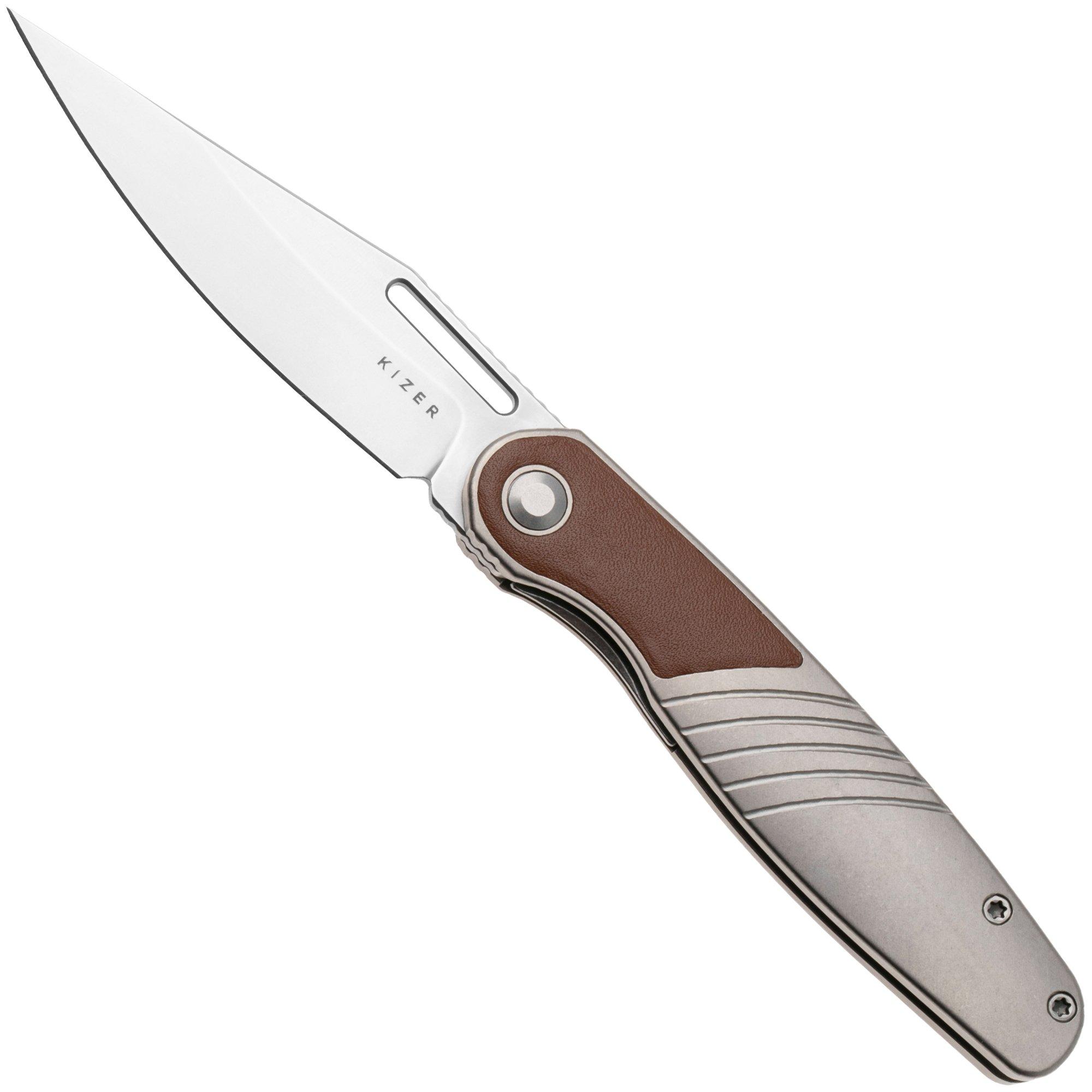 Kizer Raze KI3720A2 Bubble Stonewashed S45VN, Titanium Leather Inlay, pocket knife, Mark Perez design