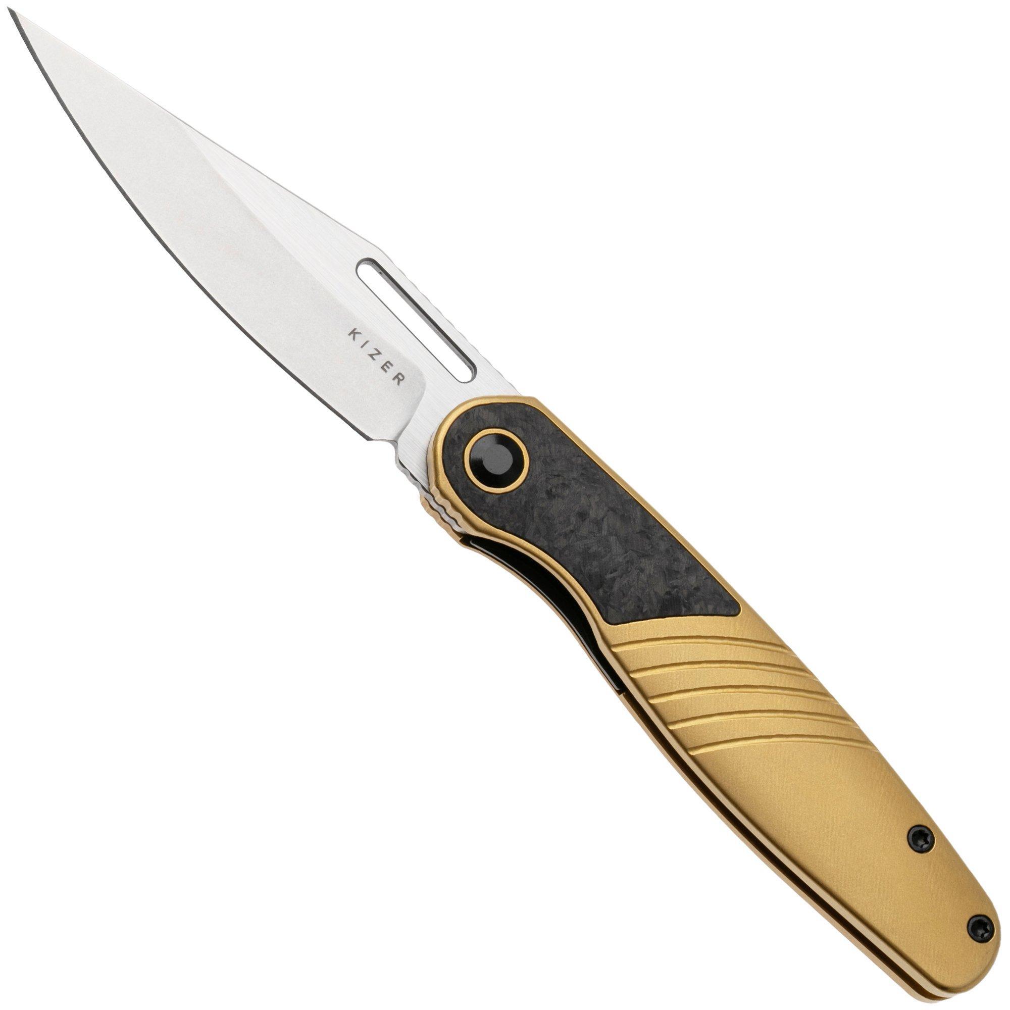 Kizer Raze KI3720A3 Two Tone S45VN, Gold Titanium Carbonfiber Inlay, pocket knife, Mark Perez design