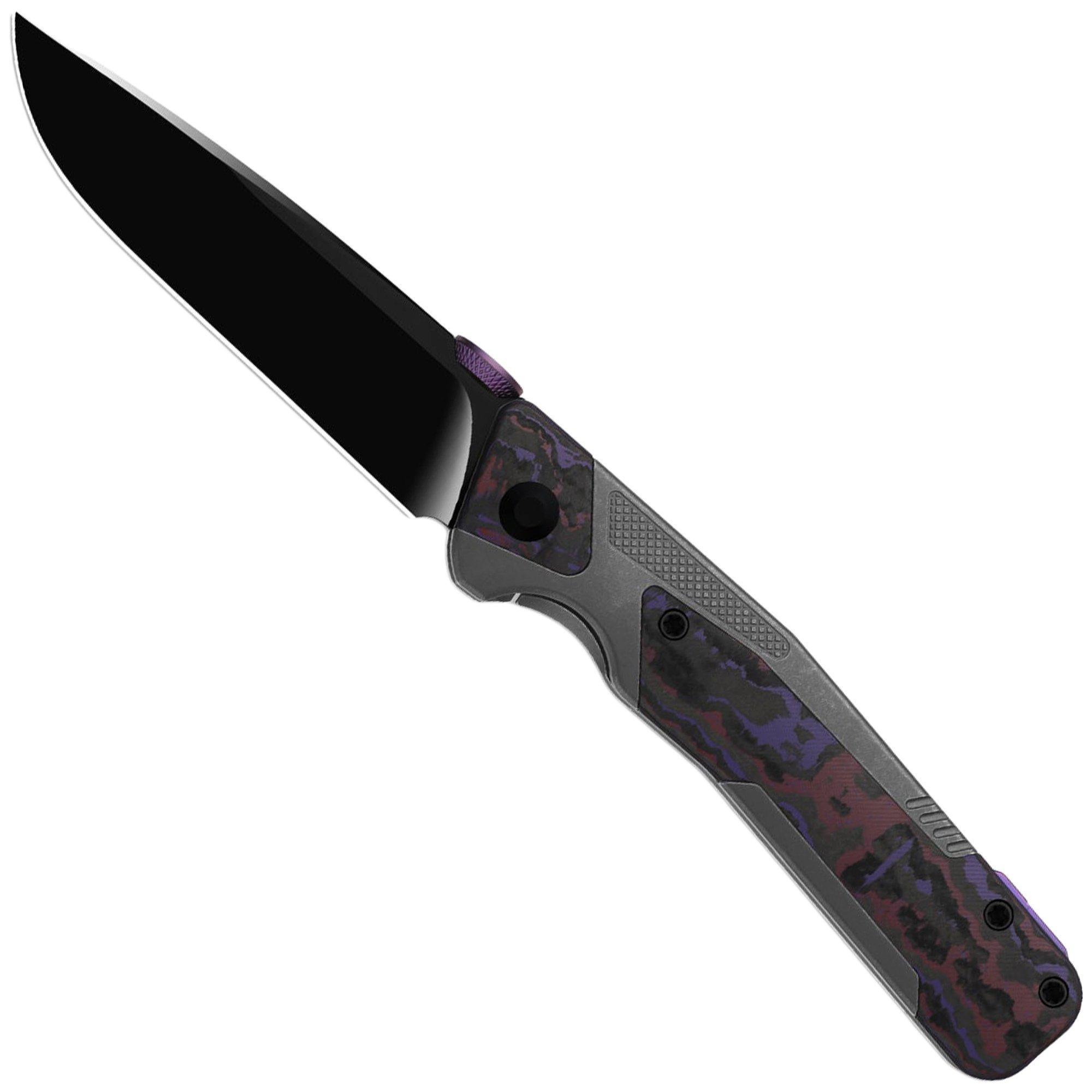Kizer Sable Chief Ki3745A2, Matte DLC Ultra K390, Gray Titanium/Purple Haze FatCarbon pocket knife, Jonathan Styles design