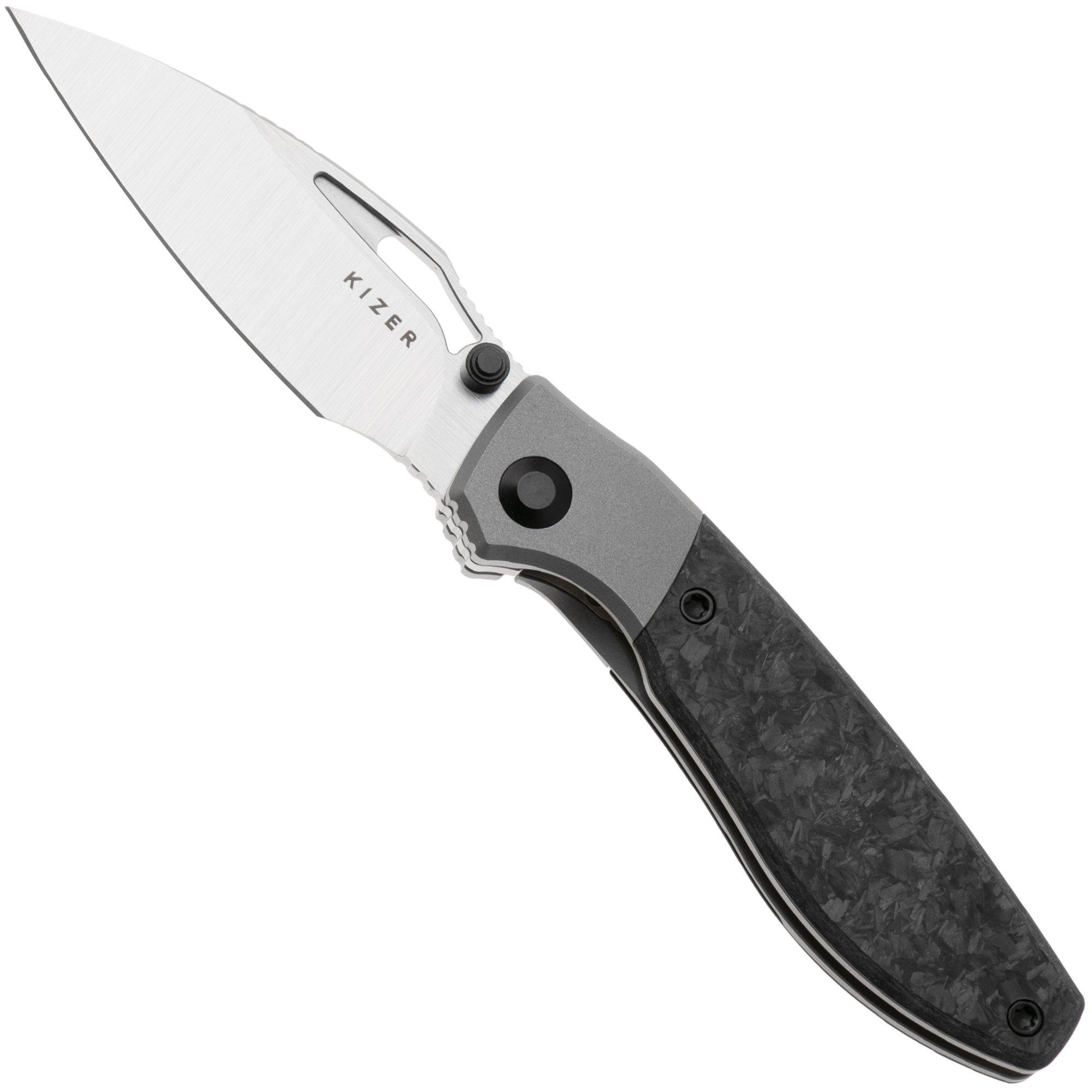Kizer Shrike KI3746A1 Hand Brushed Satin S45VN, Gray Titanium & Carbonfiber, zakmes, Johan Jordaan design