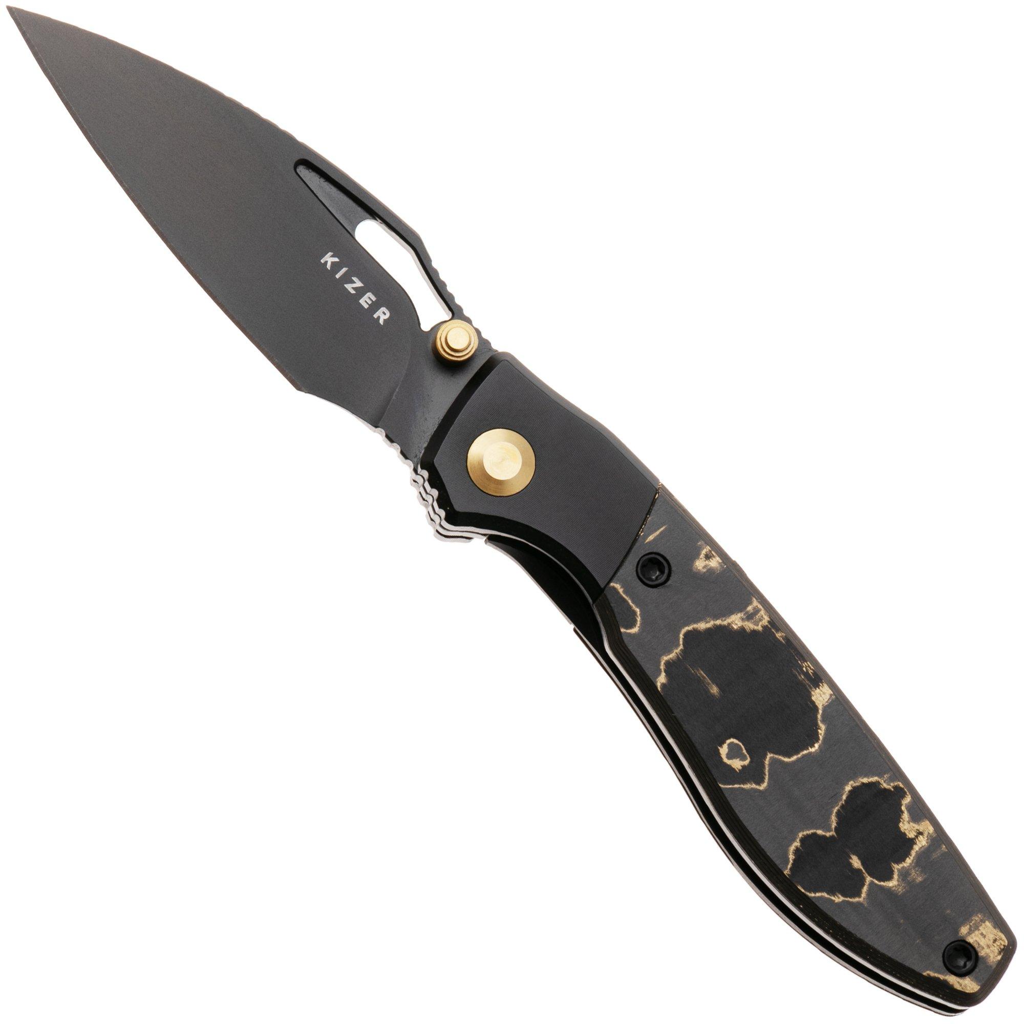 Kizer Shrike KI3746A2 Matte DLC S45VN, Titanium & FatCarbon Camo Gold, zakmes, Johan Jordaan design