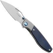 Afbeelding voor Kizer Shrike KI3746A3 Stonewashed S45VN, Titanium & Blue Richlite, zakmes, Johan Jordaan design