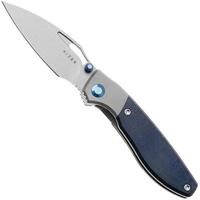 Afbeelding voor Kizer Shrike KI3746A3 Stonewashed S45VN, Titanium & Blue Richlite, zakmes, Johan Jordaan design