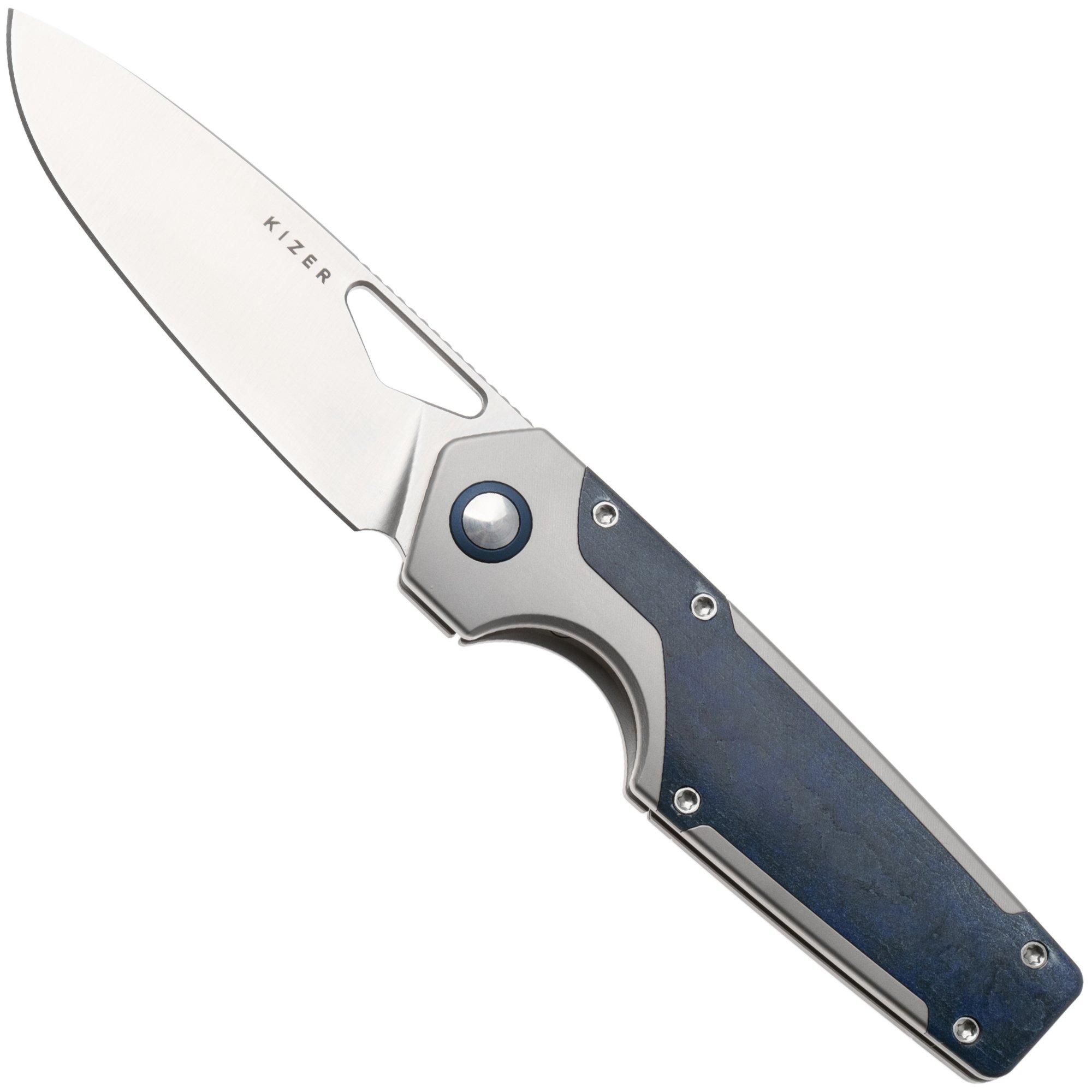 Kizer Serpentine KI3759FDA3 Satin M390, Titanium & Blue Richlite Inlays, pocket knife, Jonathan Styles design