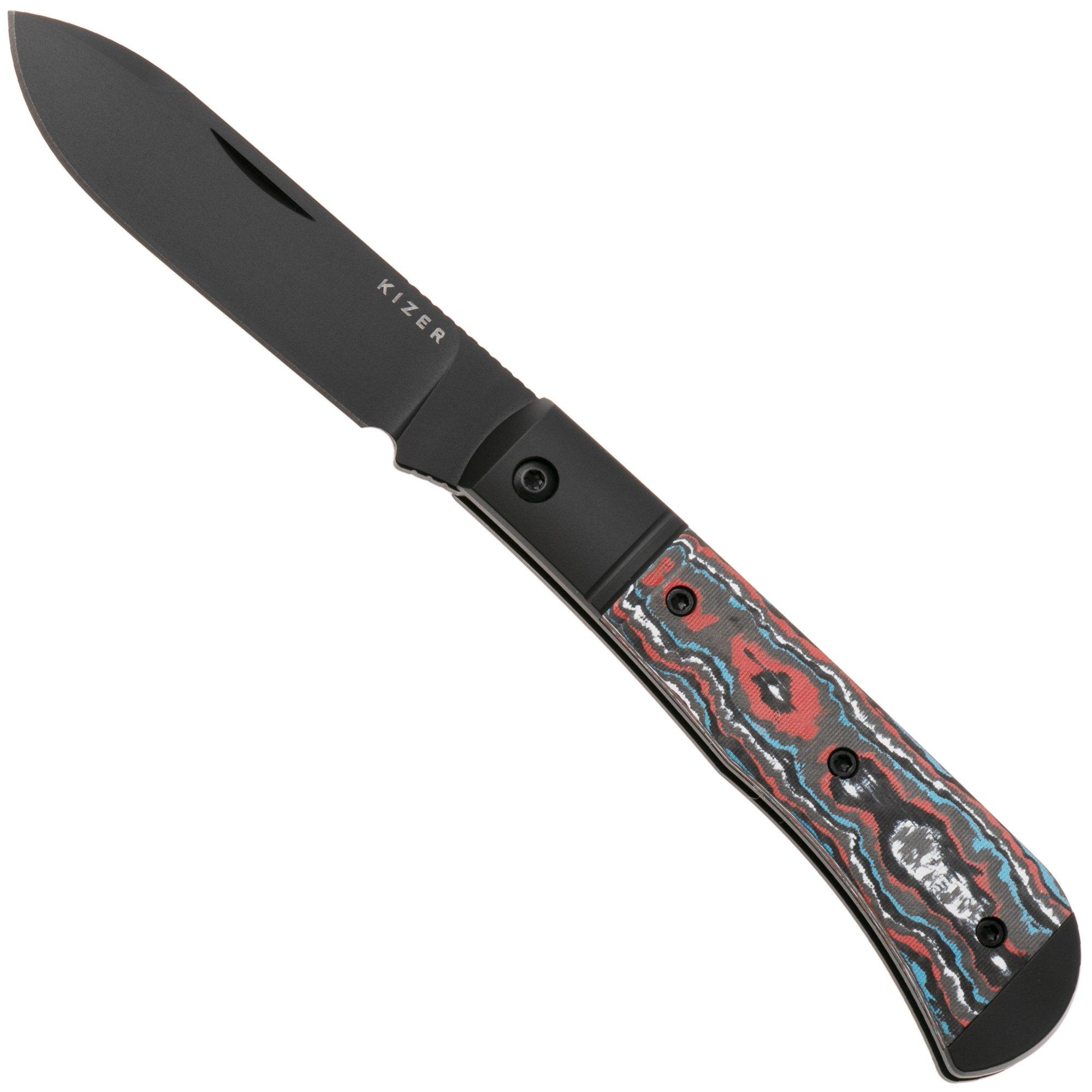 Kizer Trestle D Ki3760A1 Matt DLC Ultra S90V, Black Aluminum & 'Snow Fire' Fat Carbon, Taschenmesser, Azo Design