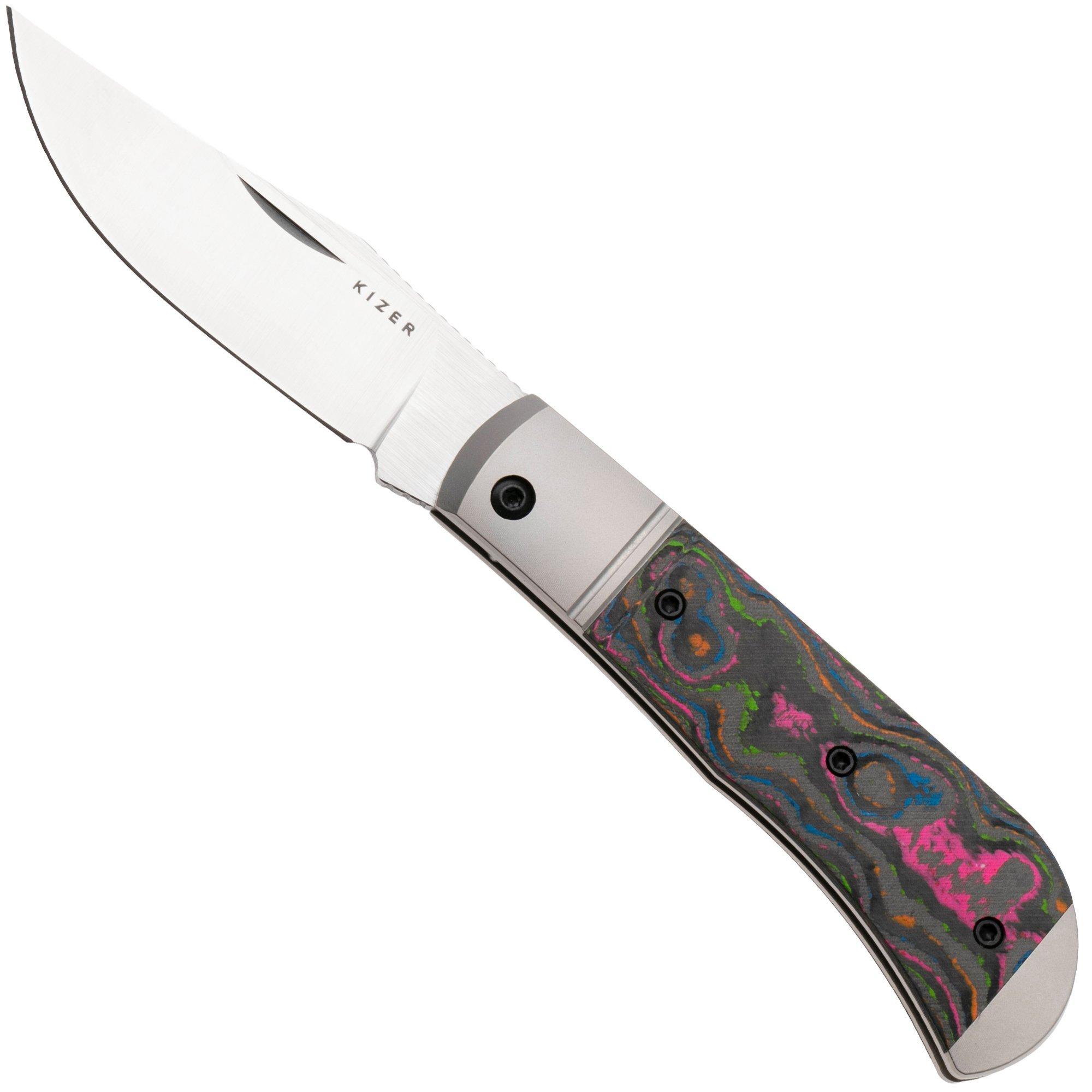 Kizer Trestle KI3761A2 Hand Brushed M390, Titanium Camo 80's Carbonfiber Inlay, pocket knife, Azo design