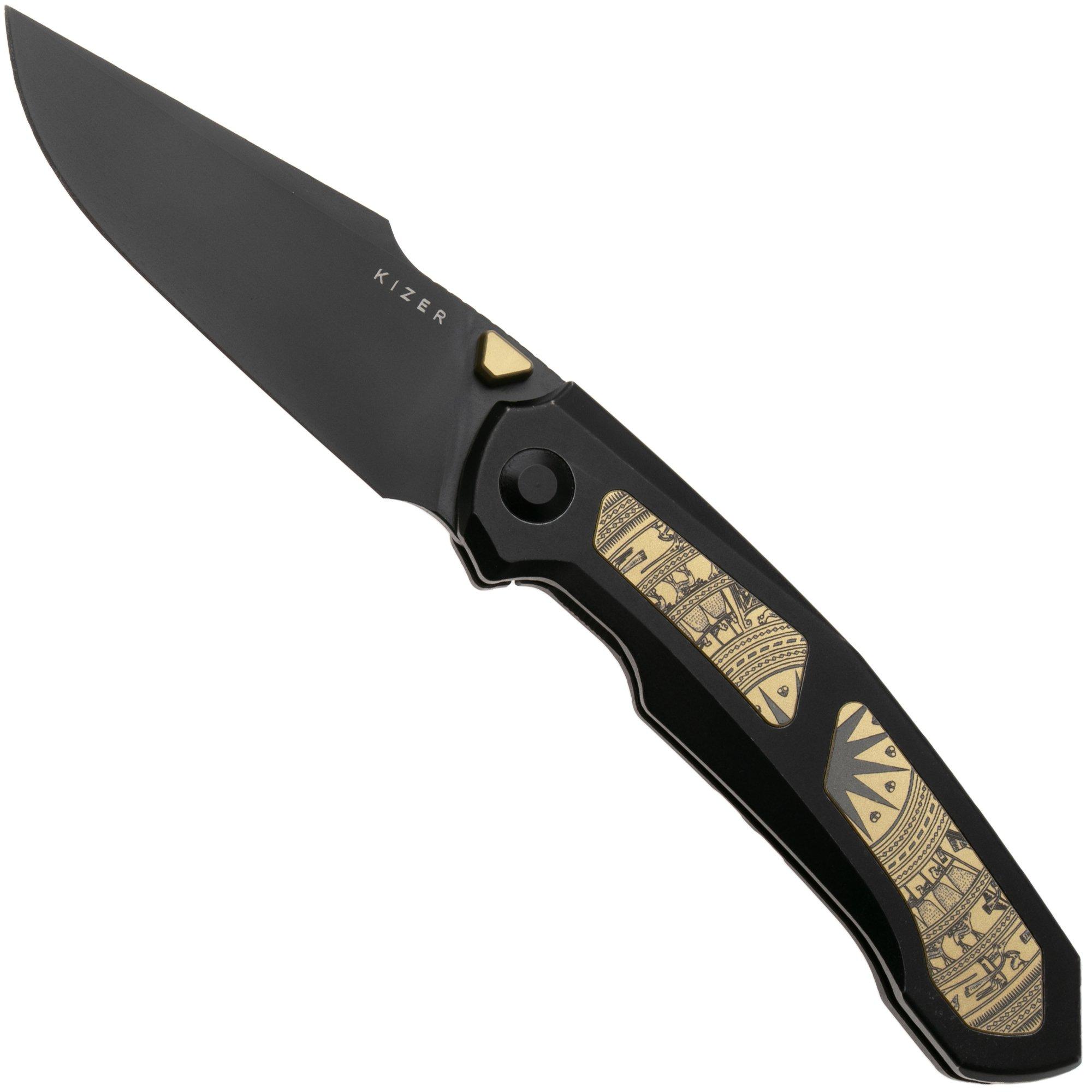 Kizer Feweed XL KI4694A1 Matte DLC S90V, Black Titanium & Gold Aluminum, couteau de poche
