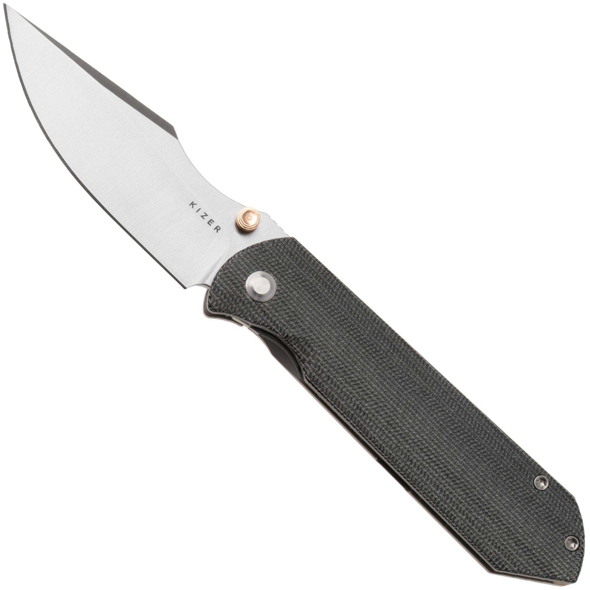 Kizer Harpoon Fold Ki4784A2 Satin Elmax, Titanium & Norplex UltreX Micarta, coltello da tasca, Maverick Customs design