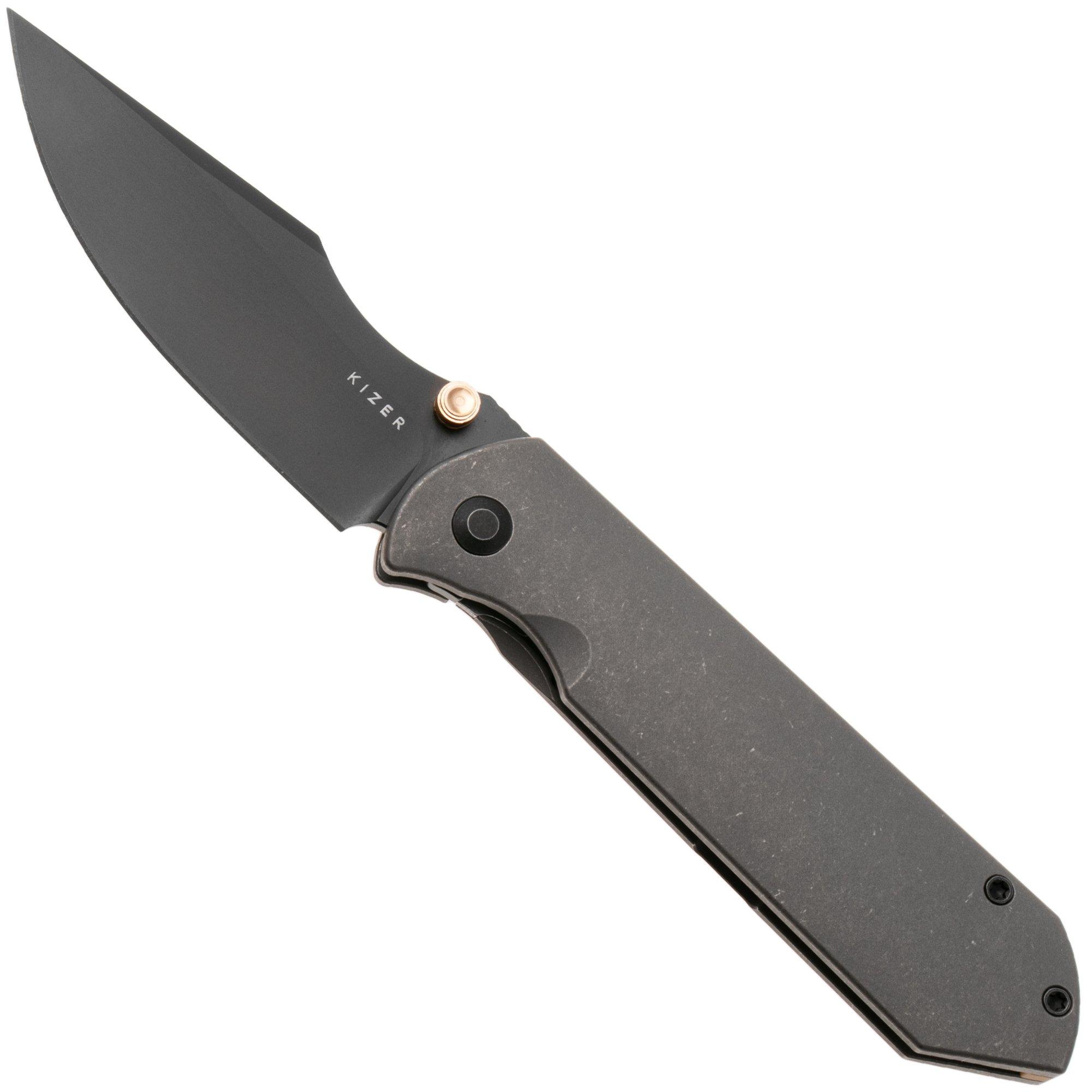 Kizer Harpoon Fold Ki4784A3 Matte DLC Ultra Elmax, Gray Titanium, zakmes, Maverick Customs design