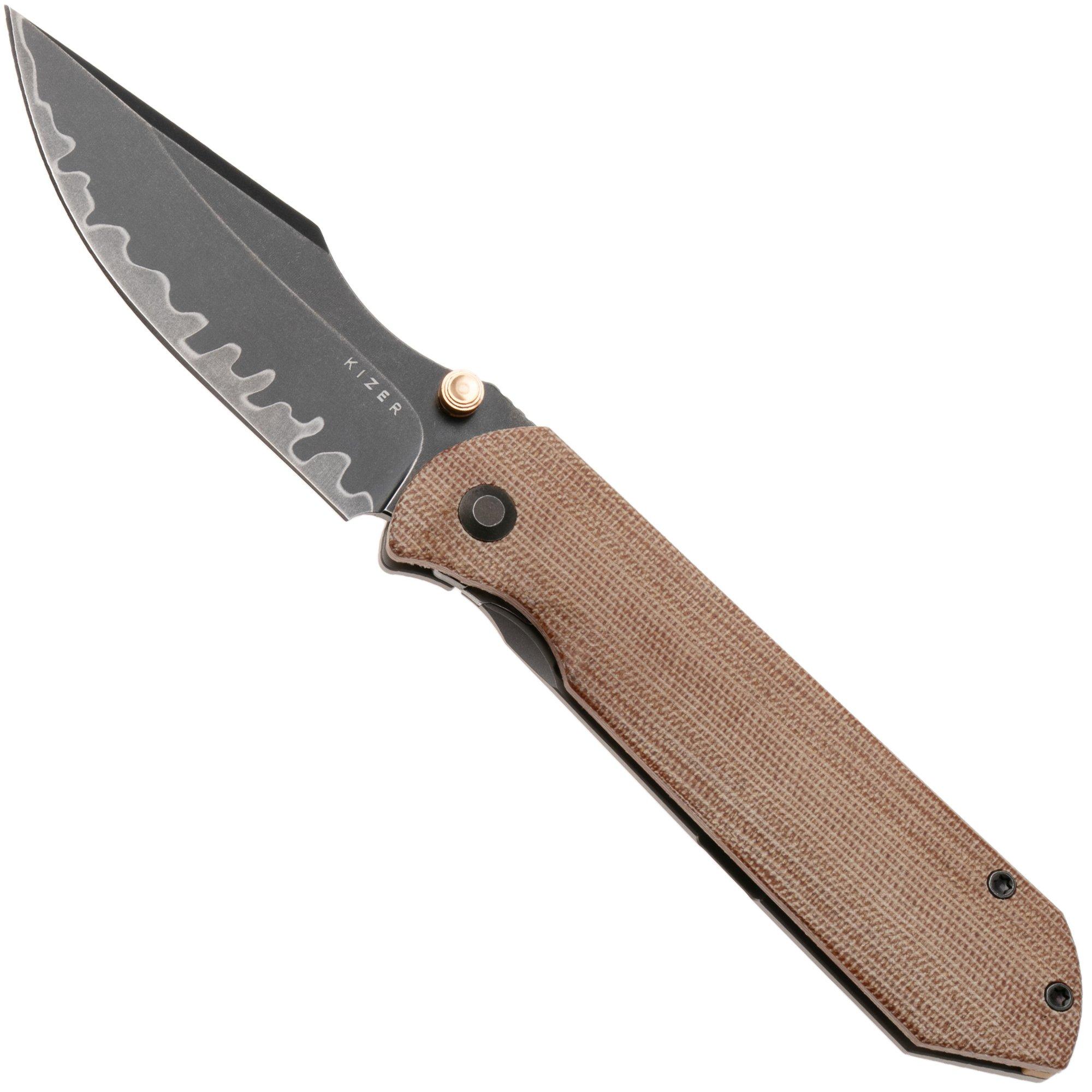 Kizer Harpoon Fold Ki4784A4 Acid Washed 3-Layer Composite, Titanium & Norplex UltreX Micarta, pocket knife, Maverick Customs design