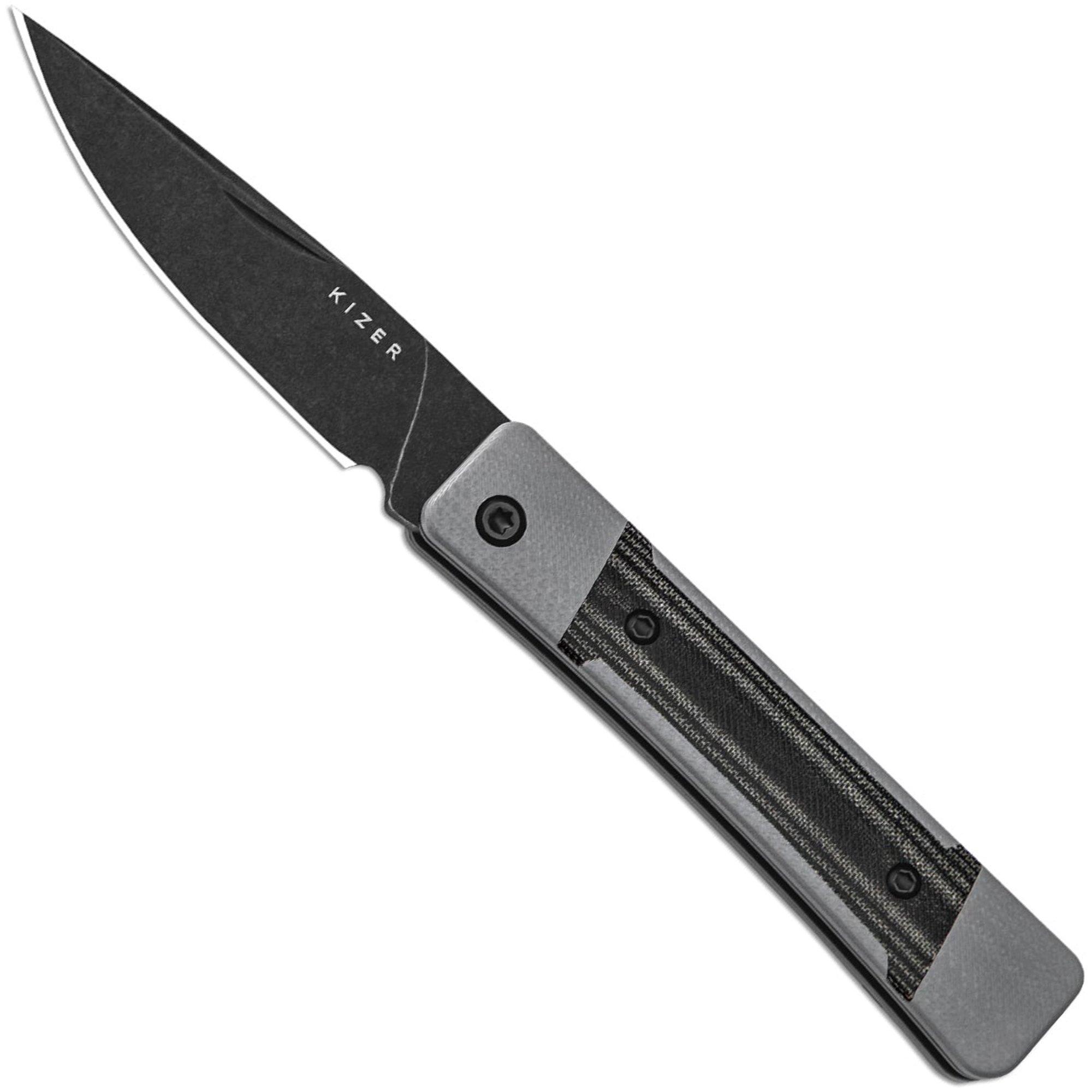 Kizer Little Grand V2670A2 Blackwashed Nitro-V, Grey G10 Black Micarta, pocket knife, Jonathan Styles design