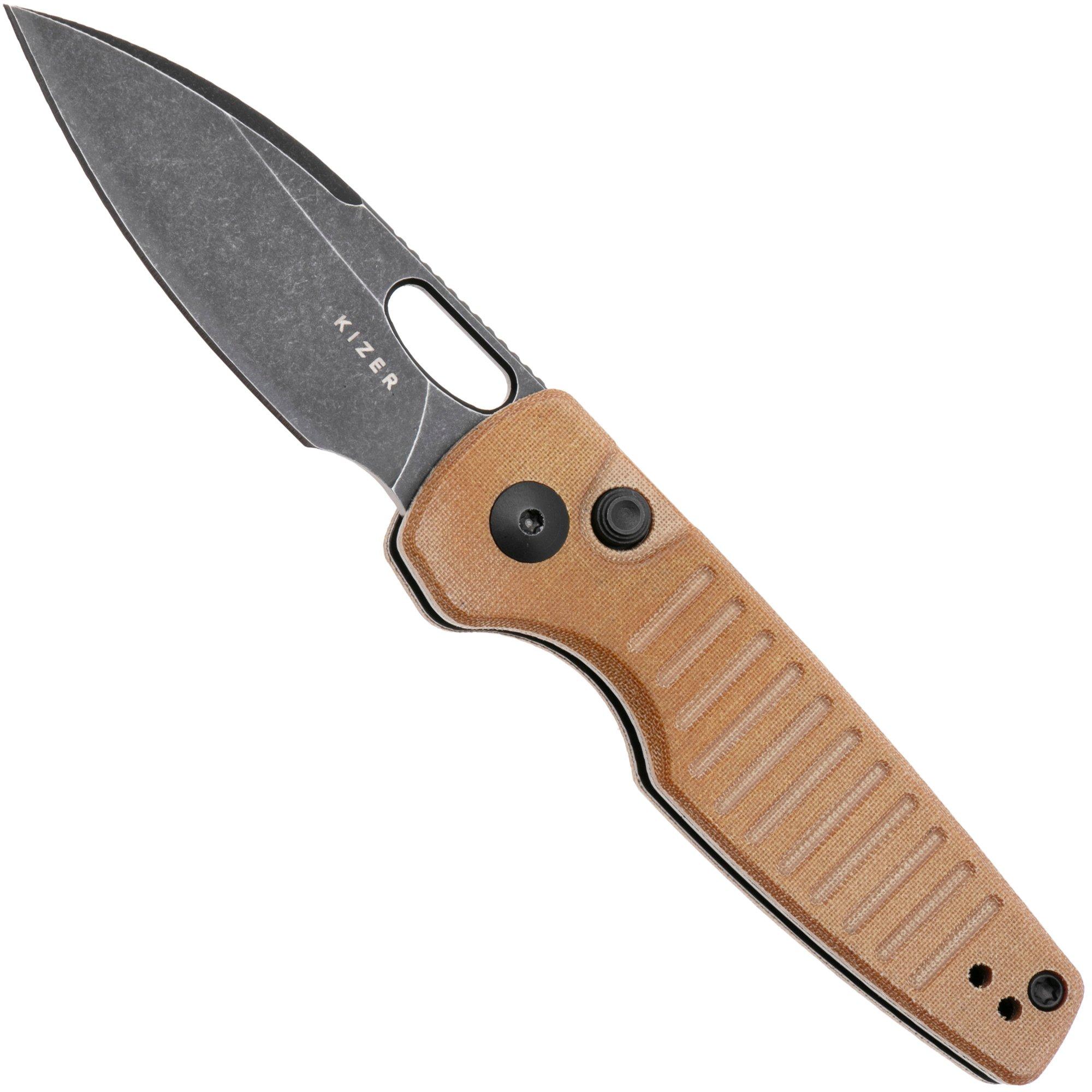 Kizer Parakeet V2706A3 Blackwashed Nitro-V, Brown Micarta, pocket knife