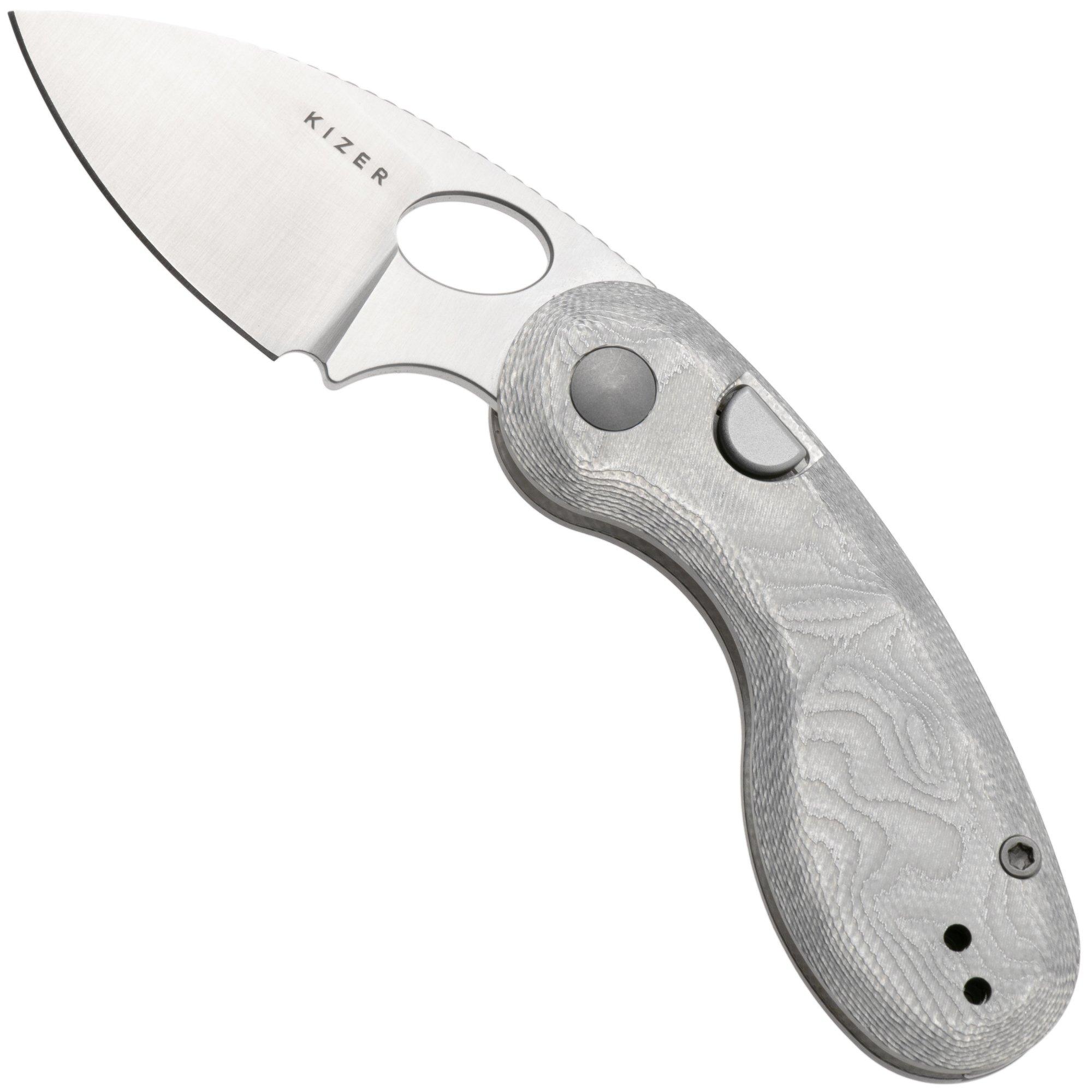 Kizer Microbe V2742A11, Satin 14C28N, Turquoise GFN, couteau de poche, Maksim Epifantsev design