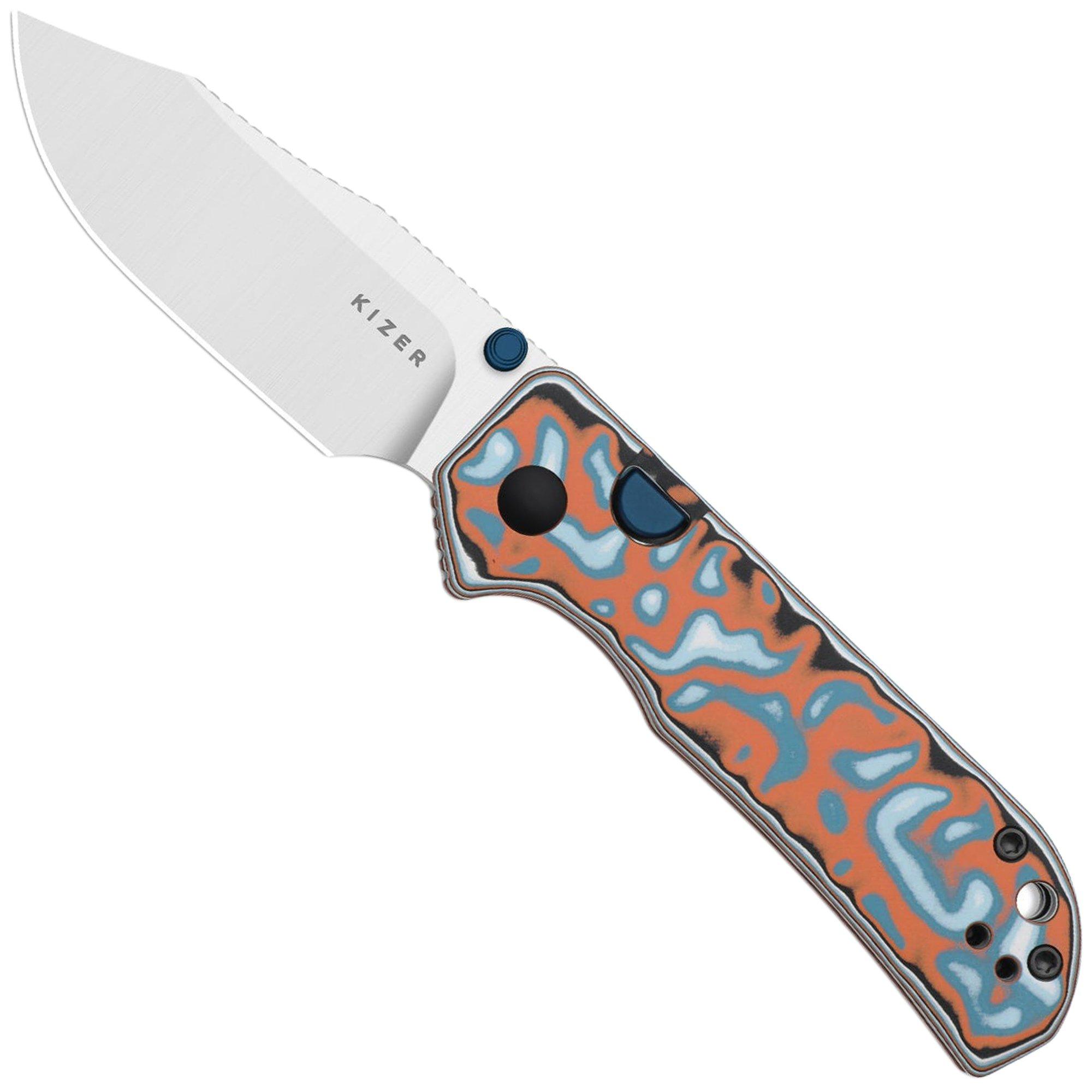 Kizer Vanguard Nice Guy V3011BCA2, Satin AEB-L, Vortex Pattern Micarta couteau de poche, Azo design