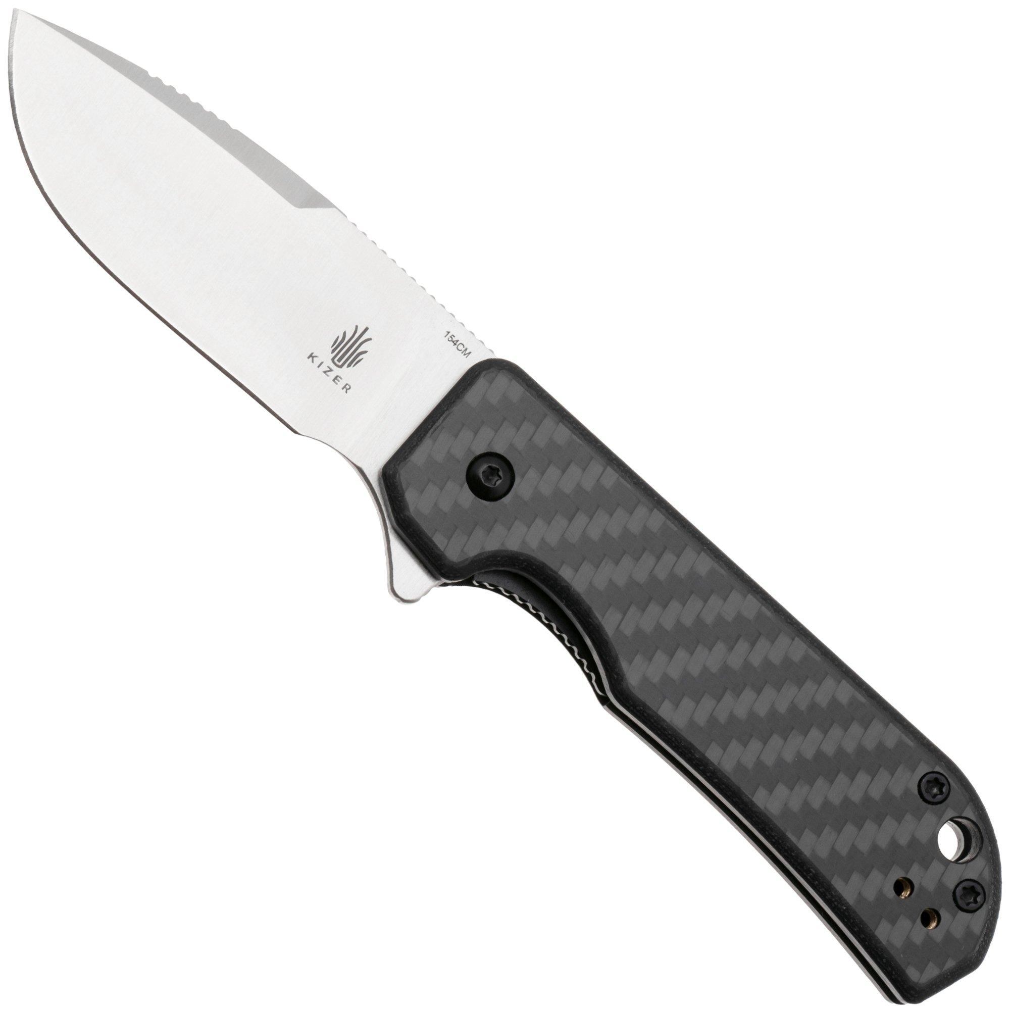 Kizer Vanguard Nice Guy V3011C1 Satin 154CM, Black Carbon, pocket knife, Azo design