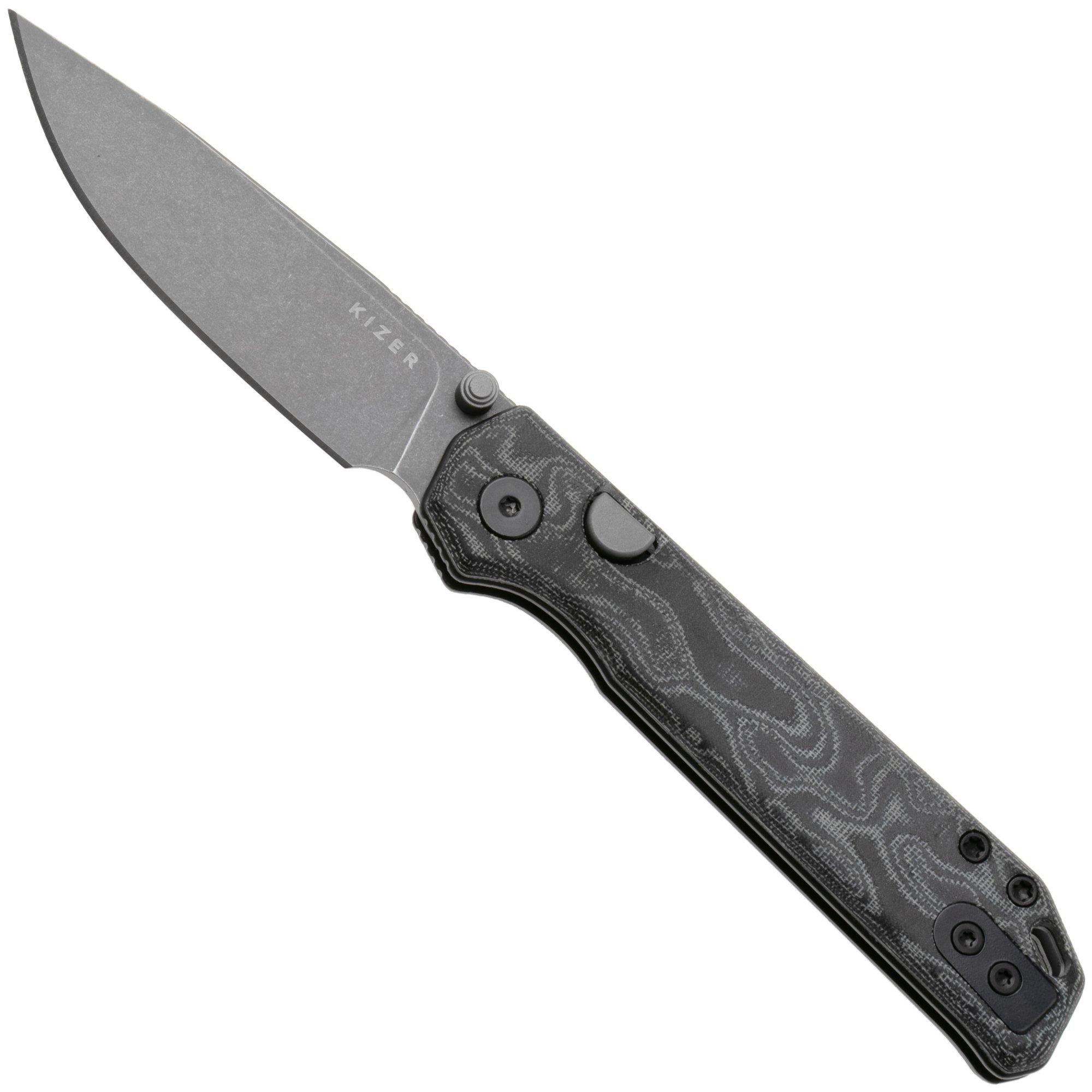 Kizer Vanguard Begleiter 2.9 V3458.2BDA2 Graywashed BD1N, Vortex Pattern Micarta, pocket knife, Azo design