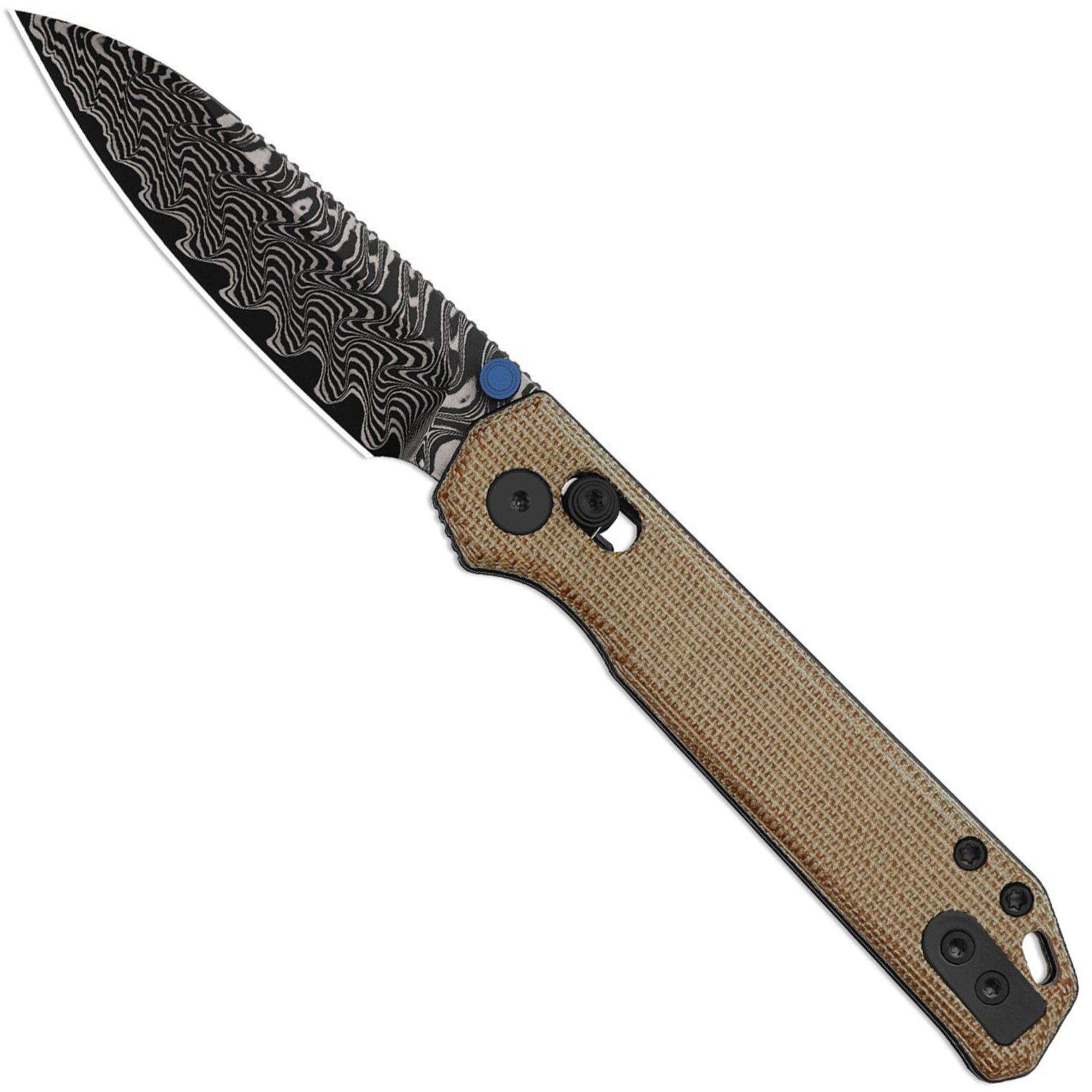 Kizer Vanguard Begleiter 2.9 V3458.2CDA2 Acid-Washed Damascus, Norplex UltreX Micarta, pocket knife, Azo design