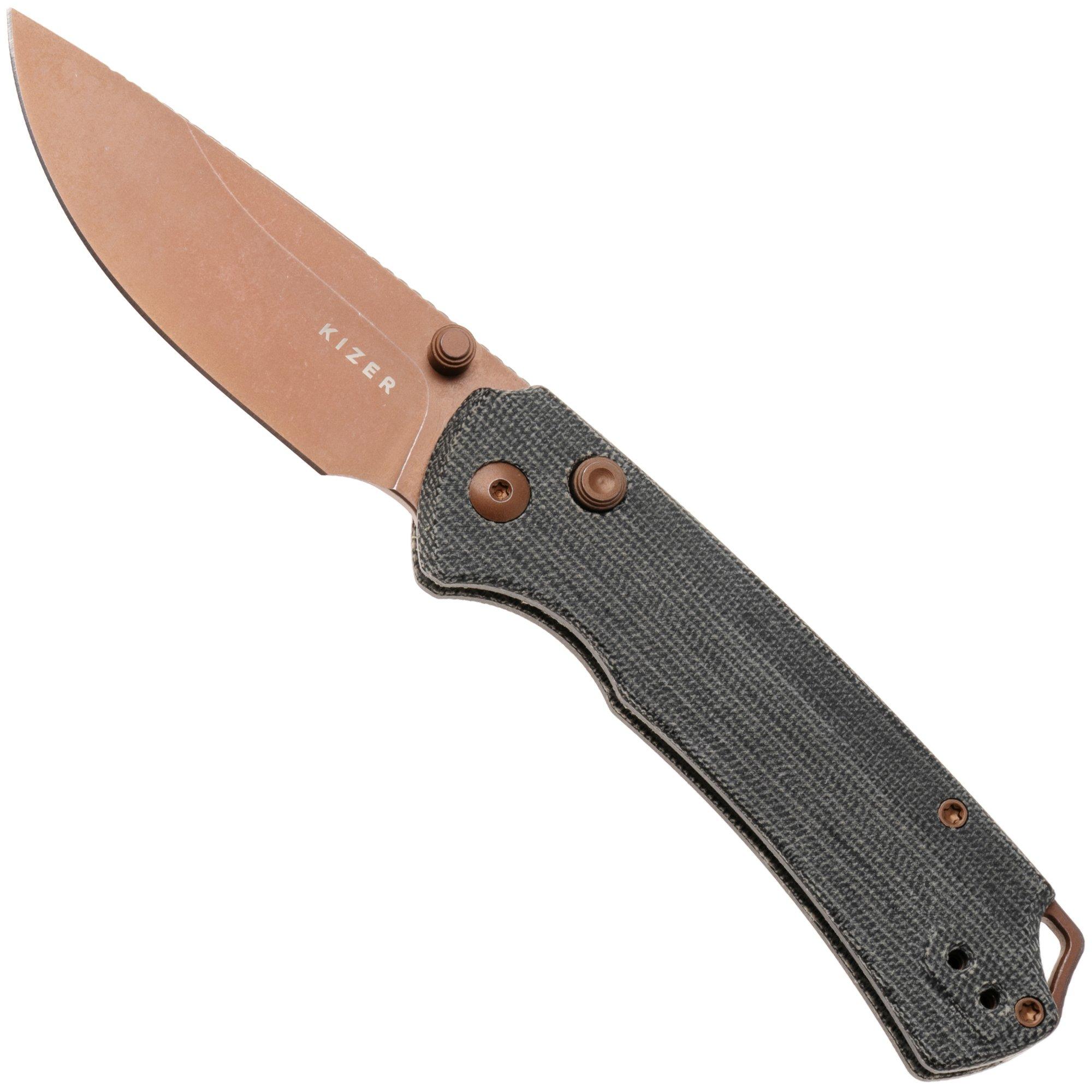 Kizer Vanguard Task 1 BD V3490.2BA2 Sunset PVD Nitro-V, Gray Norplex UltreX Micarta, zakmes, Ulrich Hennecke design