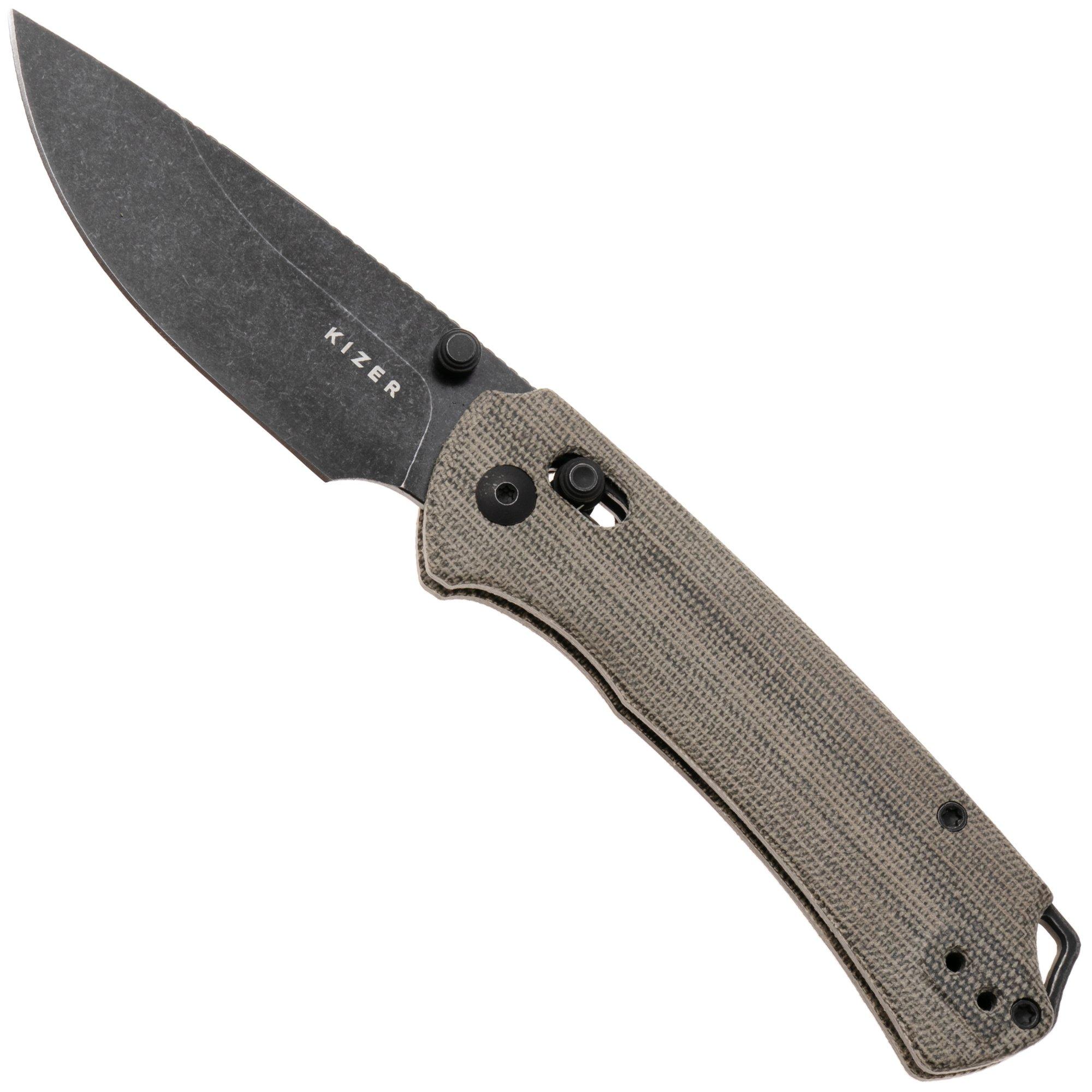 Kizer Vanguard Task 1 CD V3490.2CA1 Blackwashed Nitro-V, OD Green Norplex UltreX Micarta, zakmes, Ulrich Hennecke design