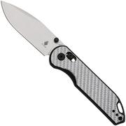 Kizer Vanguard Assassin V3549A3 Satin Nitro V, G10 Silver and Black Carbon Fiber, couteau de poche, Azo design