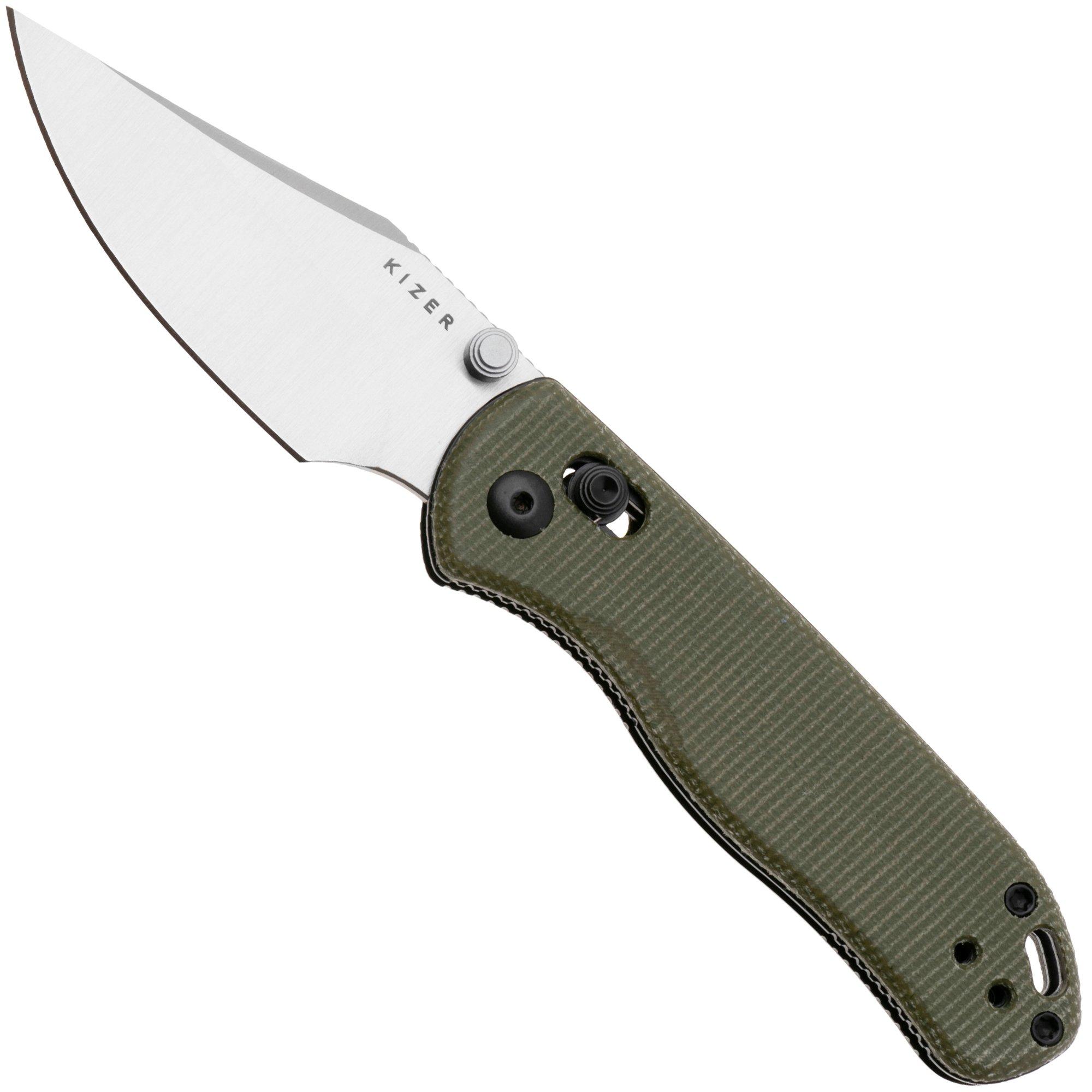 Kizer Vanguard Drop Bear 2, V3619-2KC1 Satin Nitro-V, Green Micarta, pocket knife, Azo design