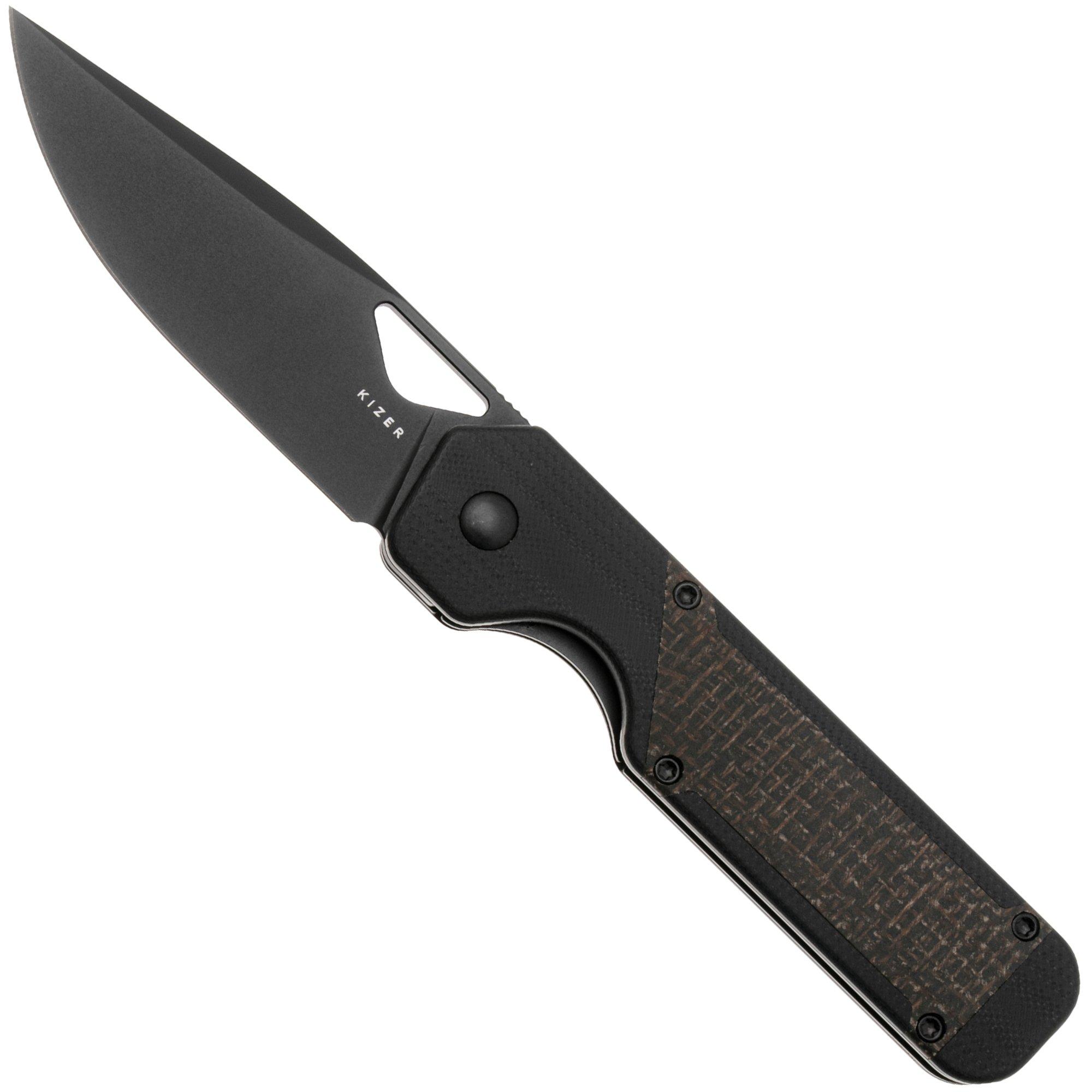 Kizer Vanguard Militaw V3634A1 Liner Lock, Black Nitro-V, Black G10, Burlap Micarta Inlay, Taschenmesser, Jonathan Styles Design