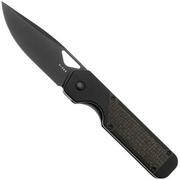 Kizer Vanguard Militaw V3634A1 Liner Lock, Black Nitro-V, Black G10, Burlap Micarta Inlay, pocket knife, Jonathan Styles design