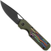 Kizer Vanguard Militaw V3634A3 Liner Lock, Satin Nitro-V, Green G10, Multi-Colored G10 Inlay, pocket knife, Jonathan Styles design