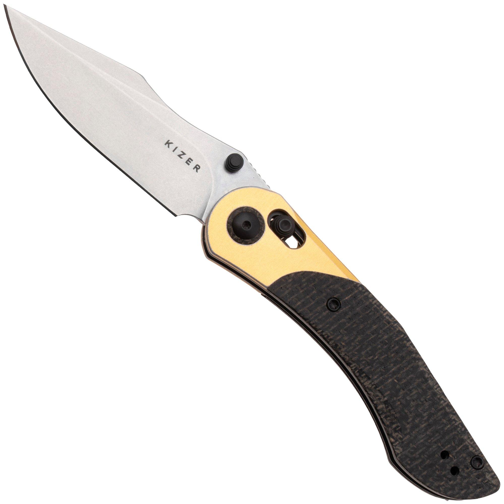 Nóż składany Kizer Vanguard Mini Mystic V3636A2 Satin Nitro-V, Burlap Micarta Aluminium Bolster, projekt Paul Munko
