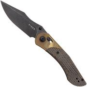 Kizer Vanguard Mini Mystic V3636C1 Blackwashed 154CM, Burlap Micarta Ultem Bolster, pocket knife, Paul Munko design