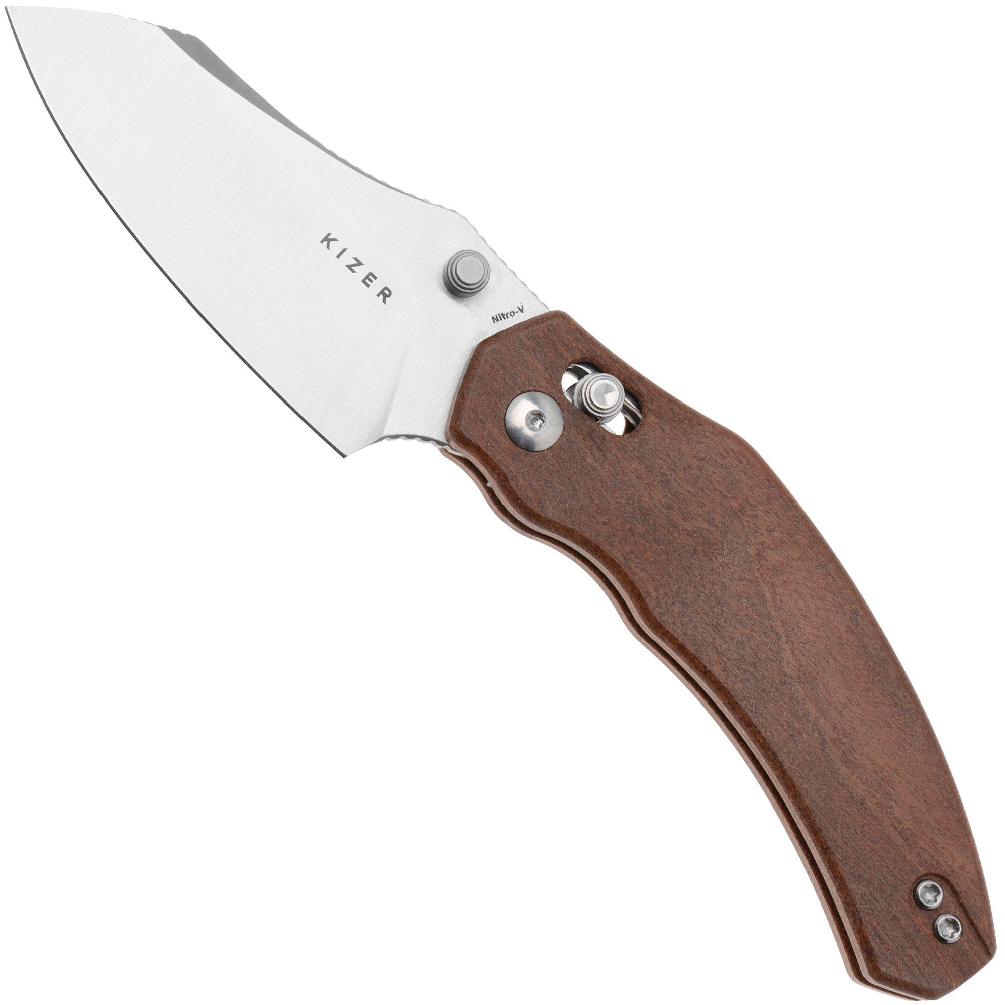 Kizer Vanguard Bulldog V3672A2, Satin Nitro-V, Mkuruti Wood, Taschenmesser, O.SHO Design