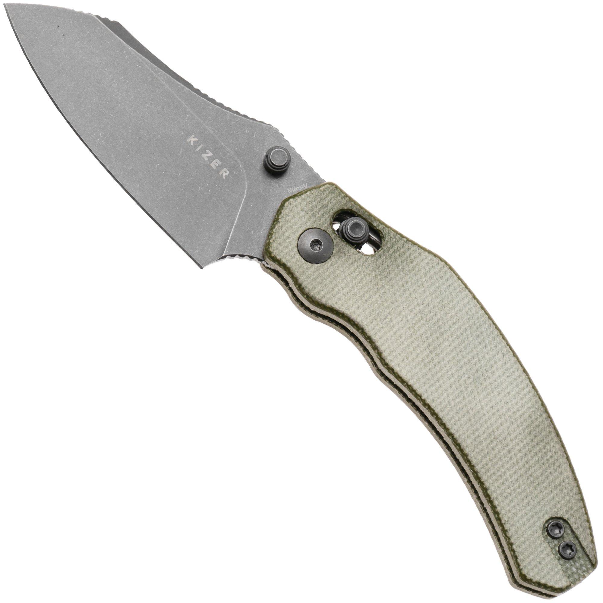 Kizer Vanguard Bulldog V3672A3, Blackwashed Nitro-V, Green Micarta, zakmes, O.SHO design