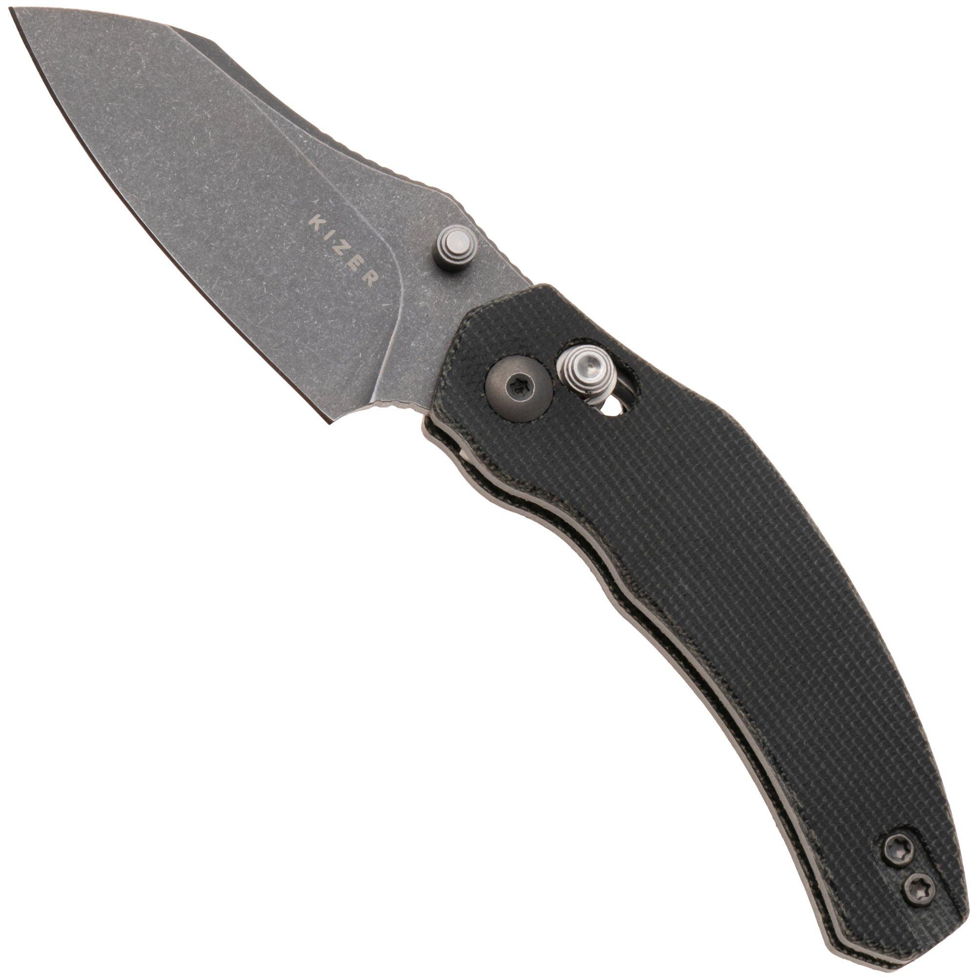 Kizer Vanguard Mini Bulldog V3672SA2 Gray PVD Stonewashed Nitro-V, Gray Micarta, zakmes, O.SHO design