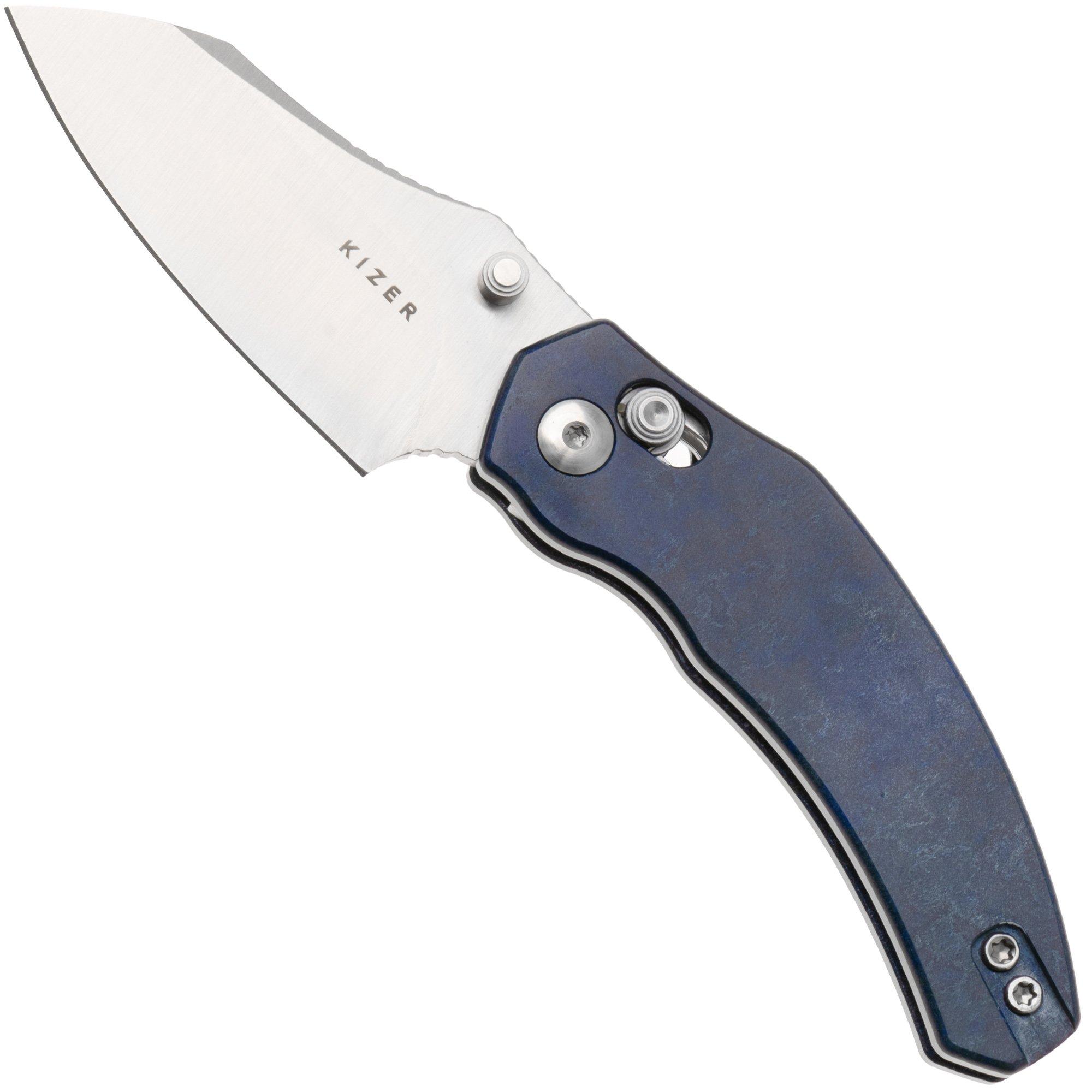 Kizer Vanguard Mini Bulldog V3672SA3 Satin Nitro-V, Blue Canyon Richtlite, zakmes. O.SHO design