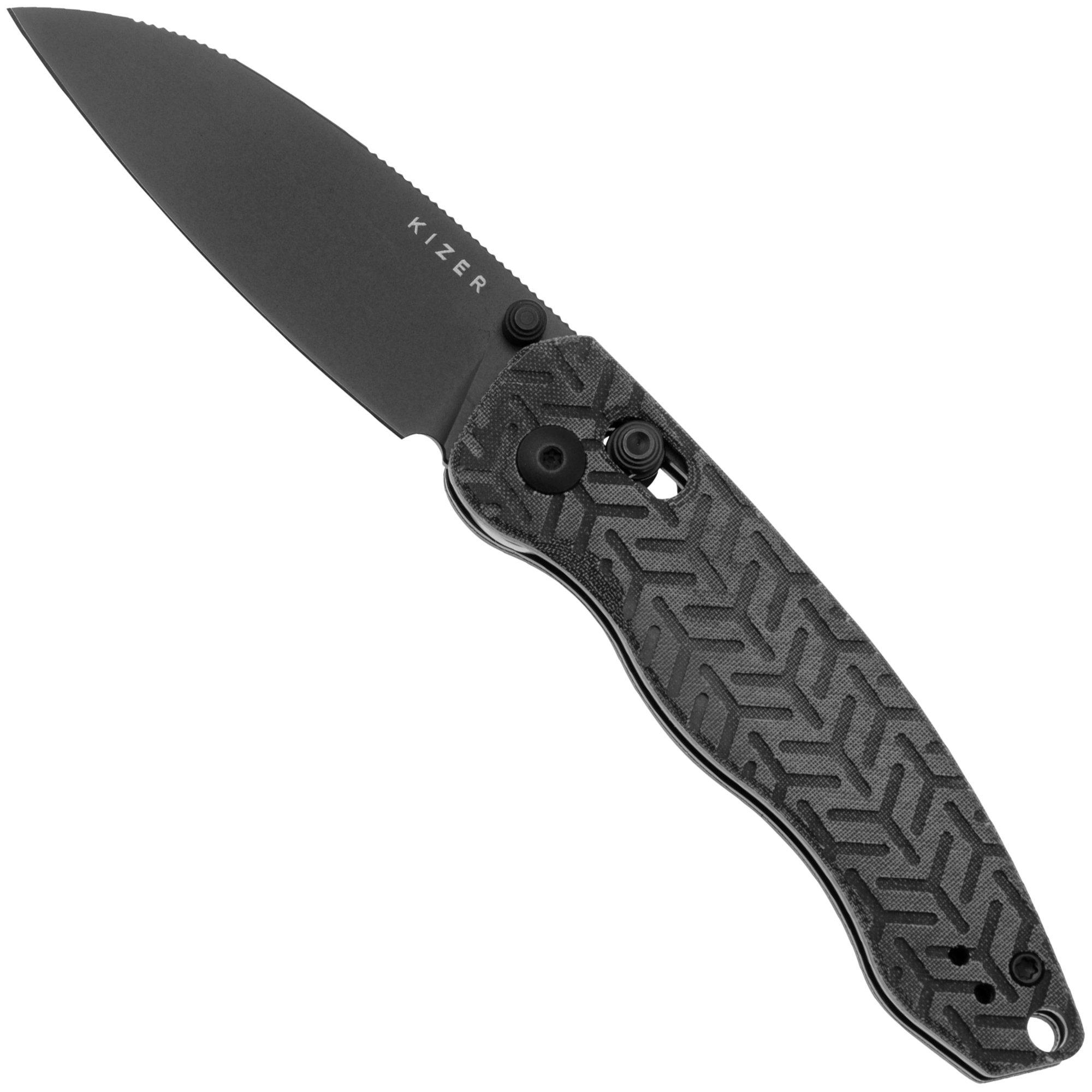 Nóż składany Kizer Exist V3681A1, Black Nitro-V, Tire Tread Micarta, projekt Nick Serrano