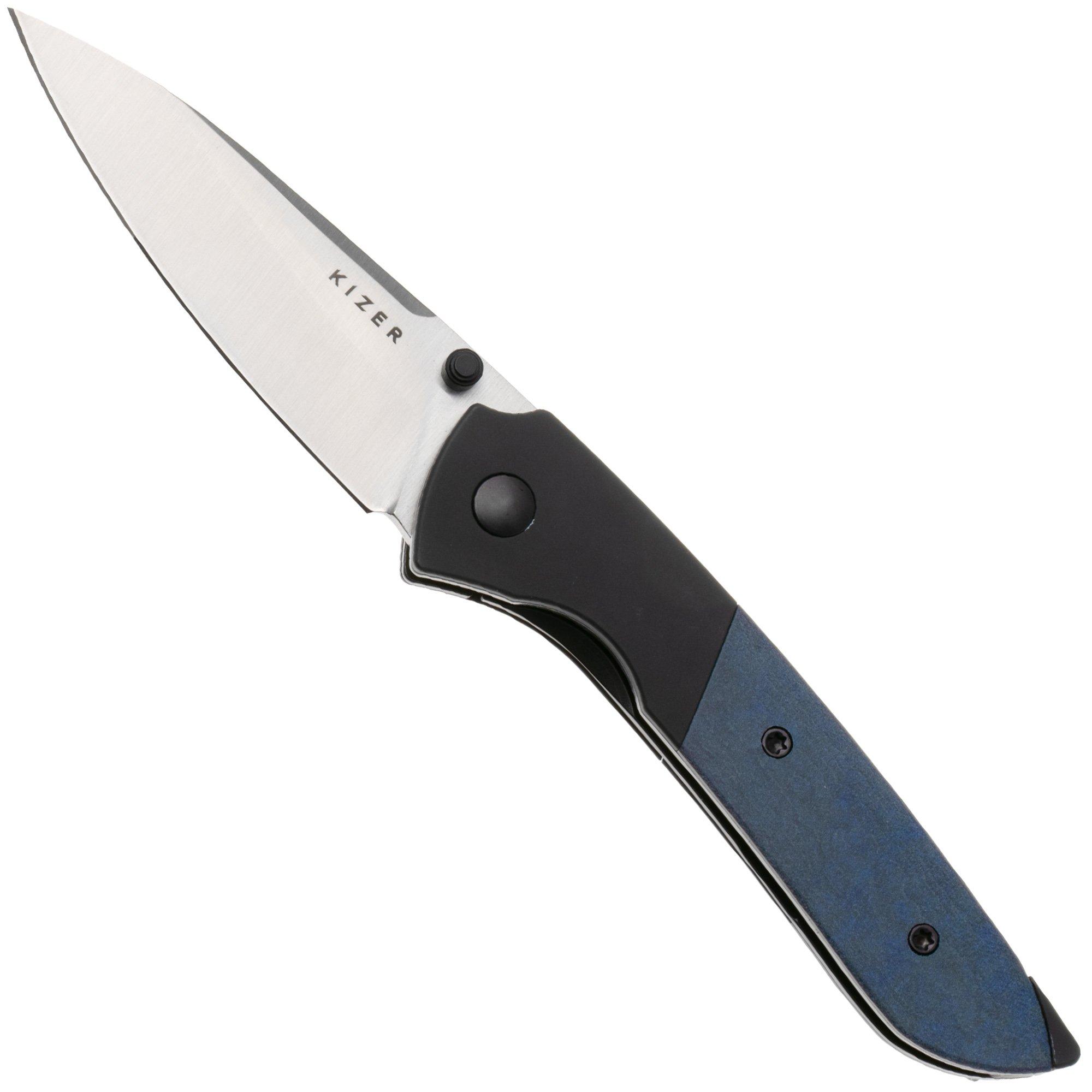 Kizer Vanguard Spitfire V3690A2 Satin 14C28N, Aluminium Blue Canyon Richlite Inlay, zakmes