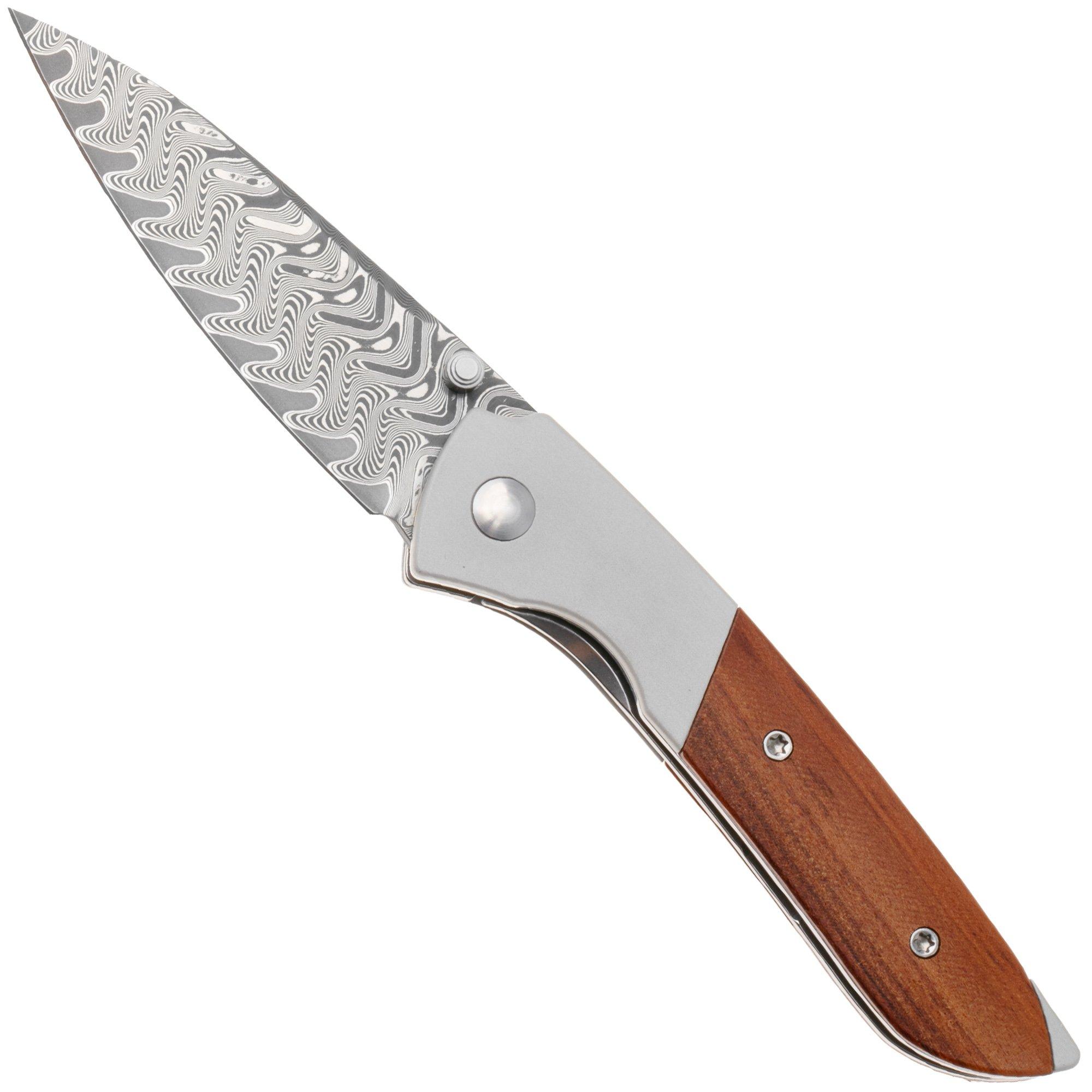 Nóż składany Kizer Vanguard Spitfire V3690A3 Acid Washed Damascus, Aluminium Mkuruti Wood Inlay