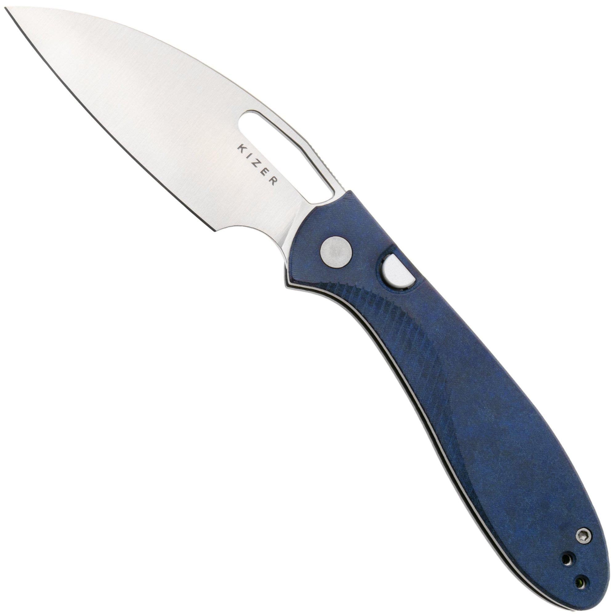 Kizer Masu V3697A1, Satin 14C28N, Blue Canyon Richlite Taschenmesser, Caleb Waldman Design