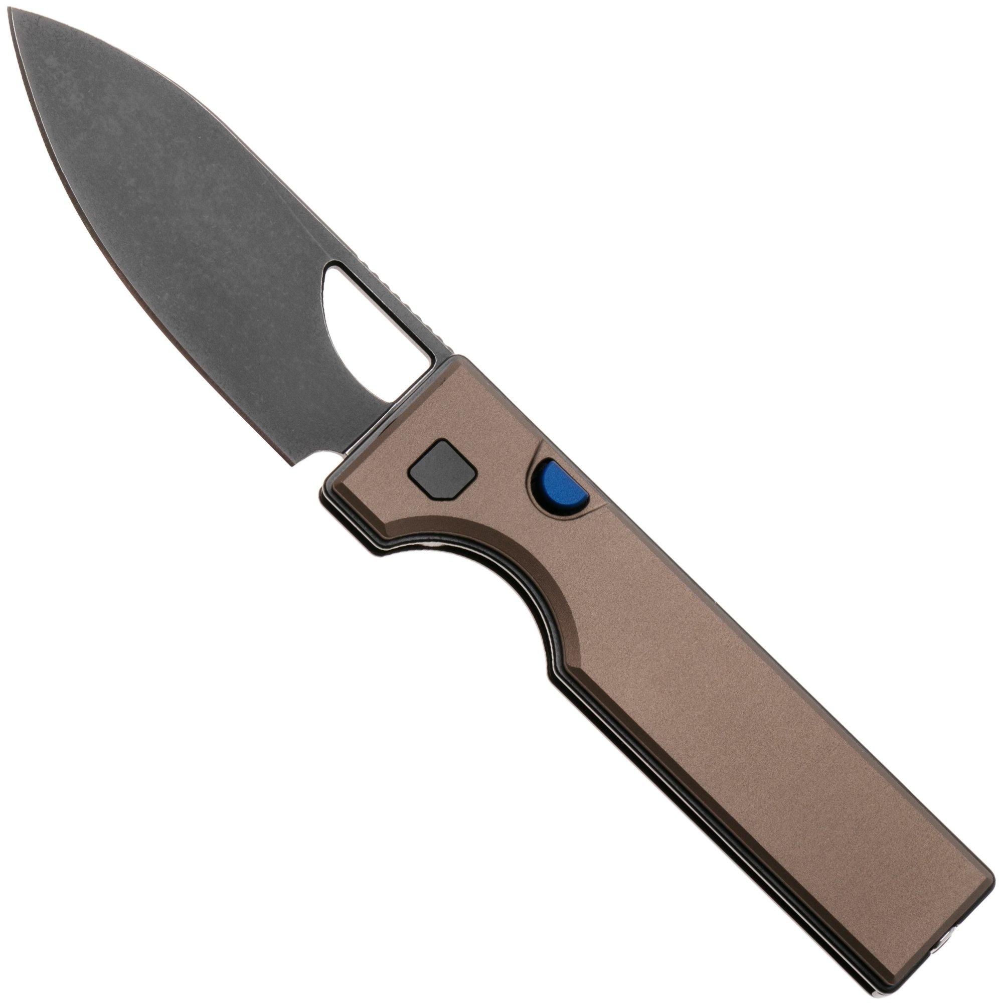 Kizer Vanguard Little Ringbo V3708A2 Blackwashed AEB-L, Brown Aluminium, pocket knife, Matija Milovic design