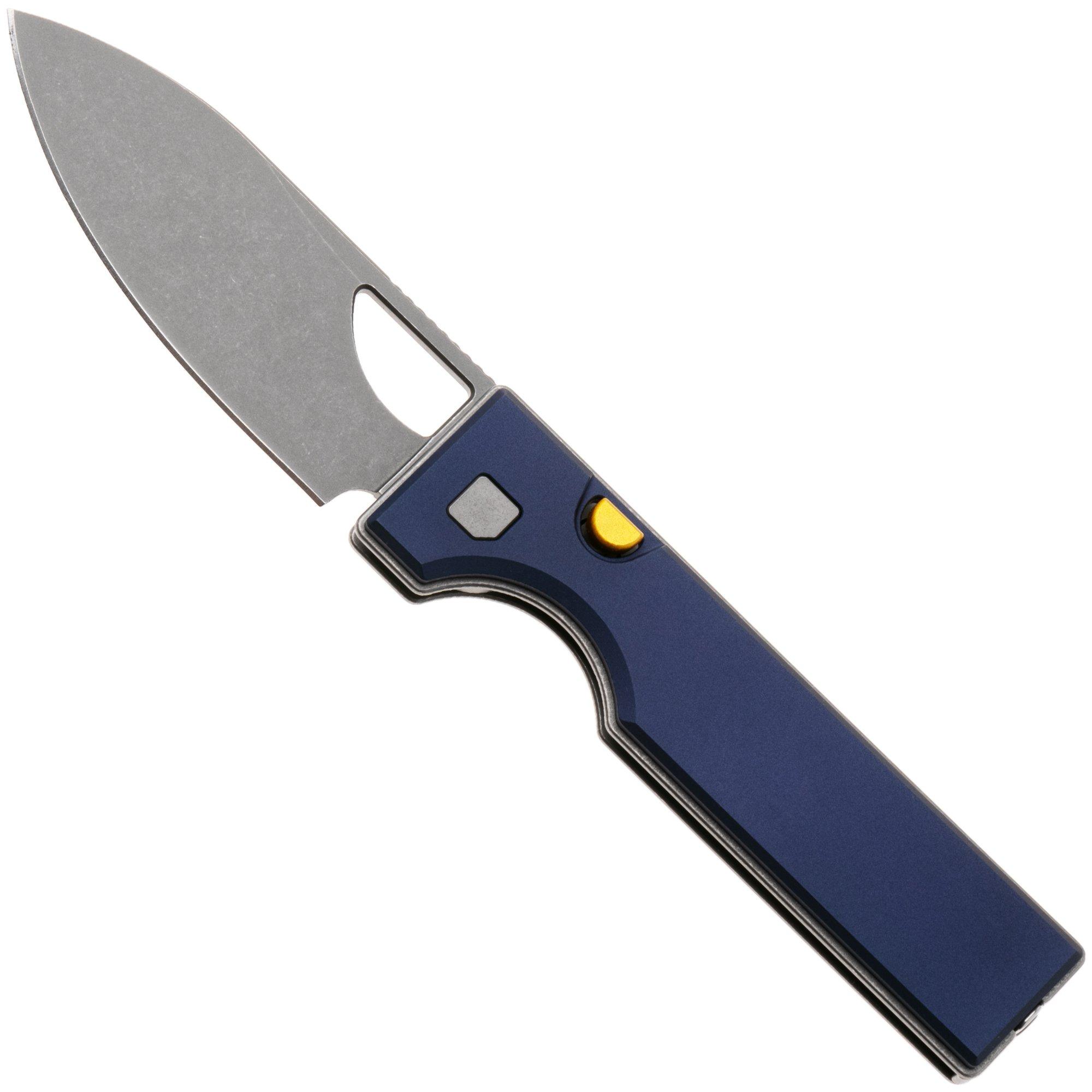 Kizer Vanguard Little Ringbo V3708A3 Graywashed AEB-L, Blue Aluminium, pocket knife, Matija Milovic design