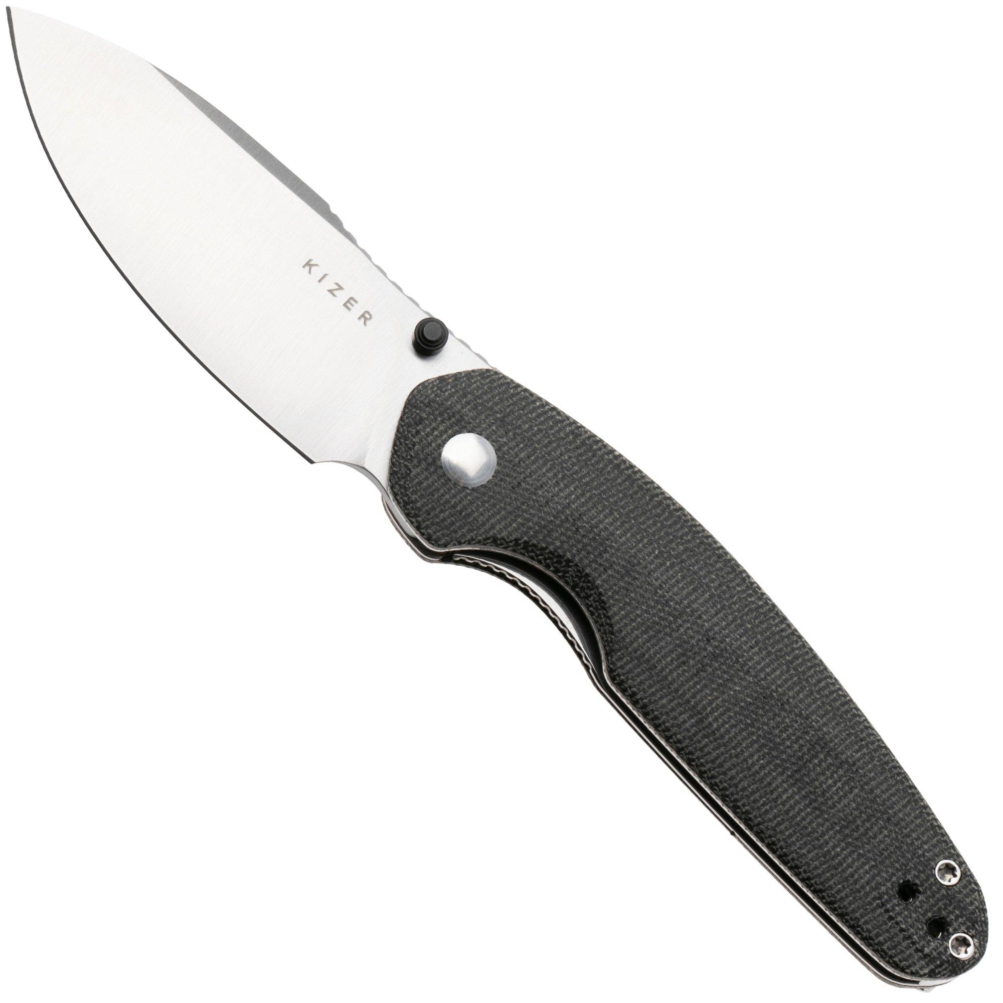 Kizer Meteora V3730A1, Satin Nitro-V, Black Micarta pocket knife, Evgeniy Bulychev design