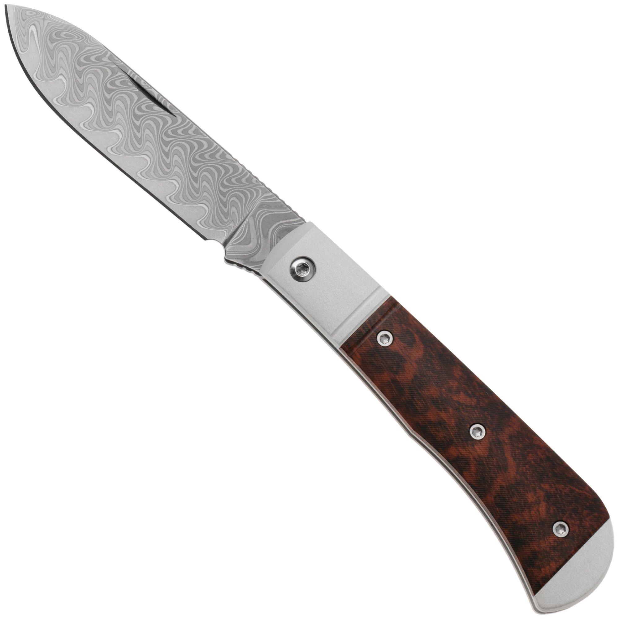 Kizer Trestle D V3760A3 Acid-Washed Damascus, Aluminum & Leopardwood, pocket knife, Azo design