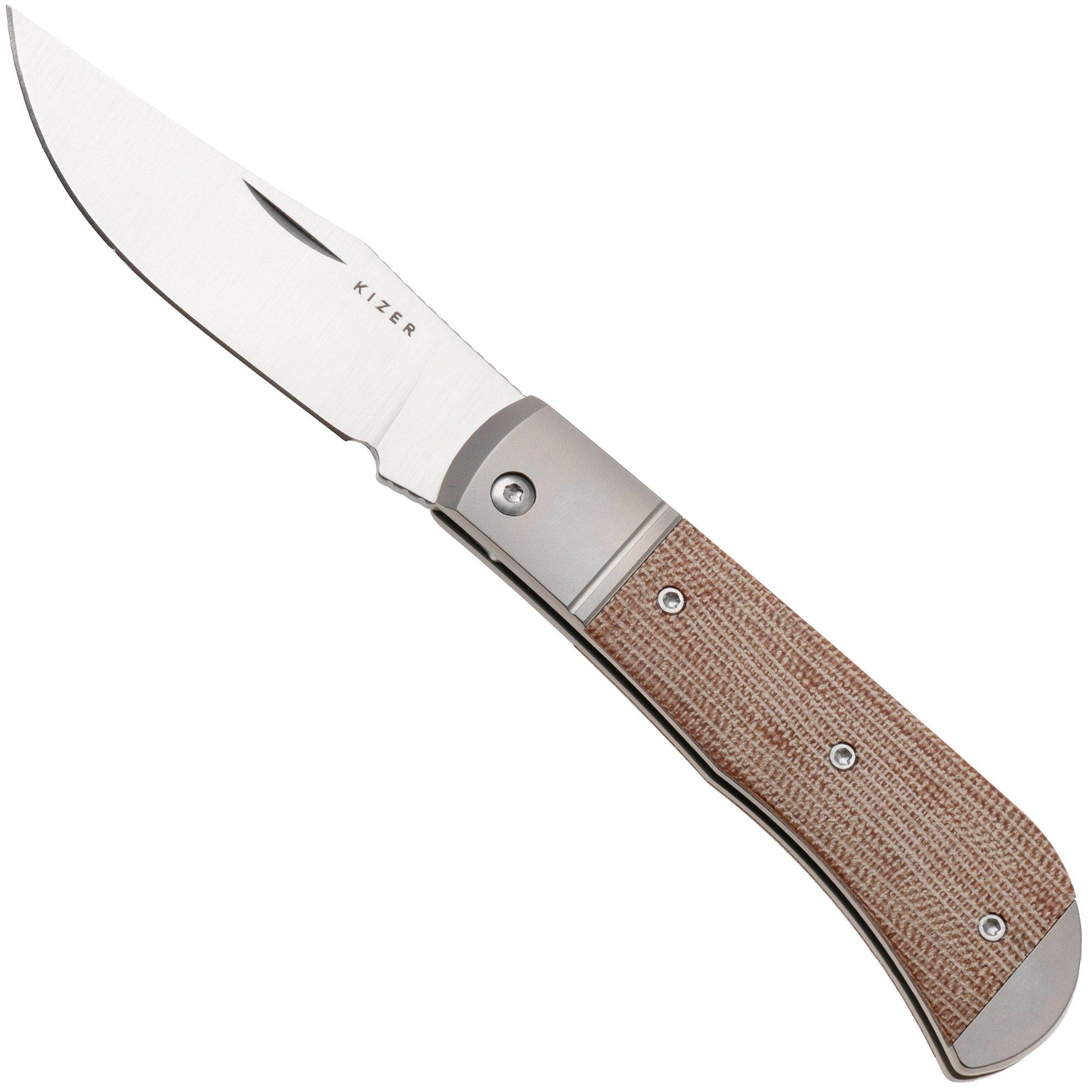 Kizer Vanguard Trestle V3761A1 Satin 14C28N, Titanium Micarta Inlay, pocket knife, Azo design
