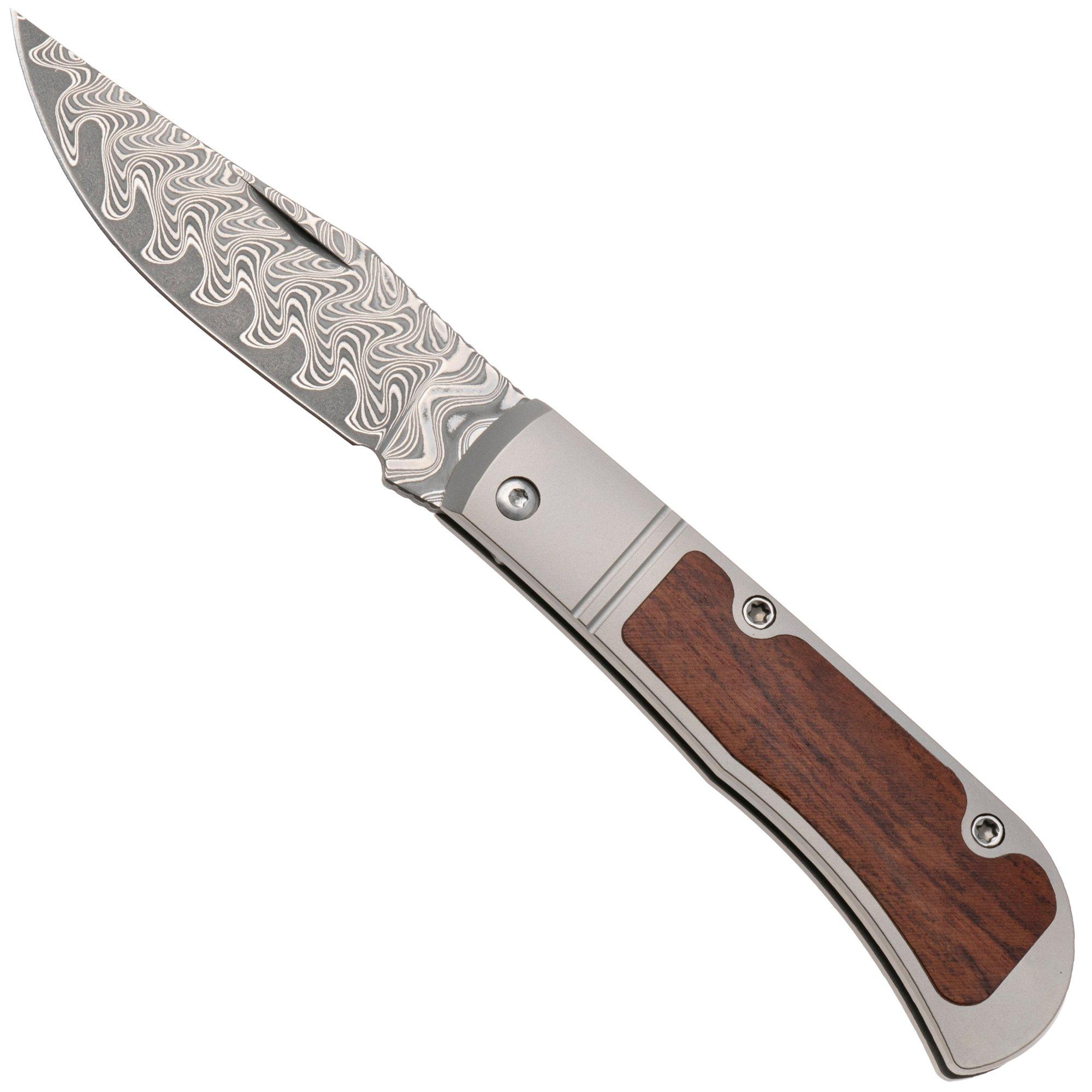 Kizer Vanguard Trestle V3761A2 Acid Washed Damascus, Titanium Mkuruti Inlay, pocket knife, Azo design