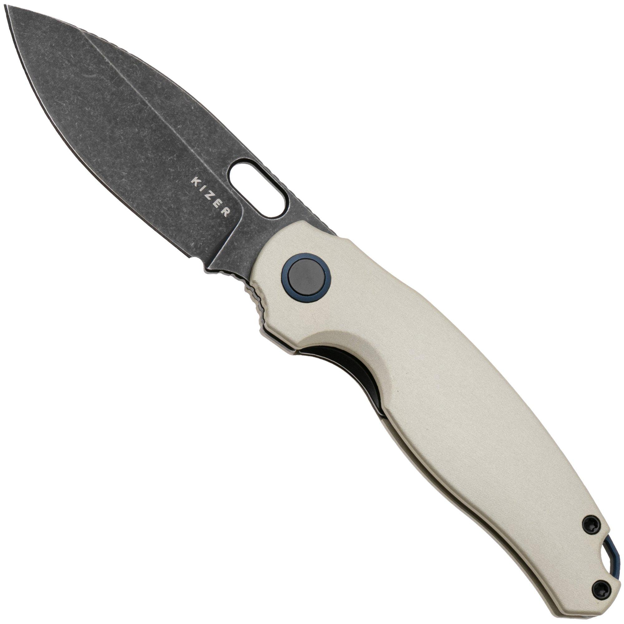 Kizer Vanguard Seagull V3770A3 Blackwashed 14C28N, Champagne Aluminium, pocket knife