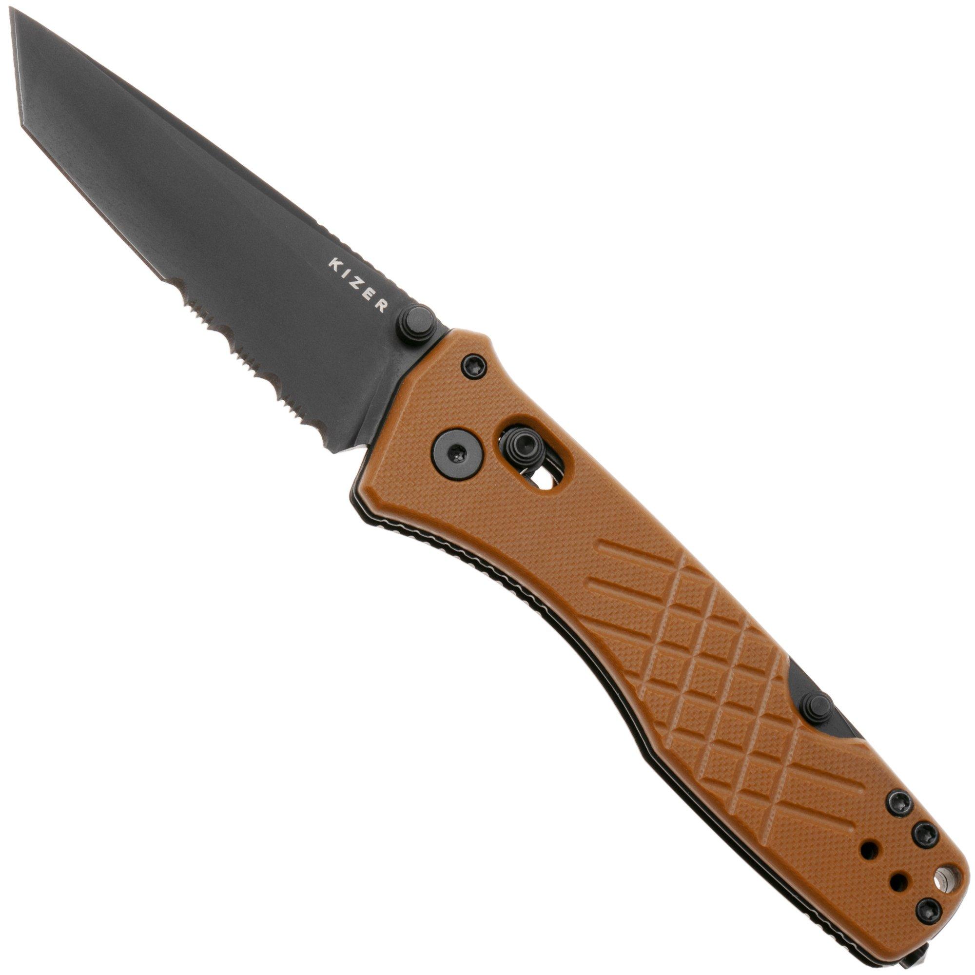 Kizer Vanguard Aegis T V3774CTA3 PVD AEB-L, Tan G10, couteau de poche, Azo design