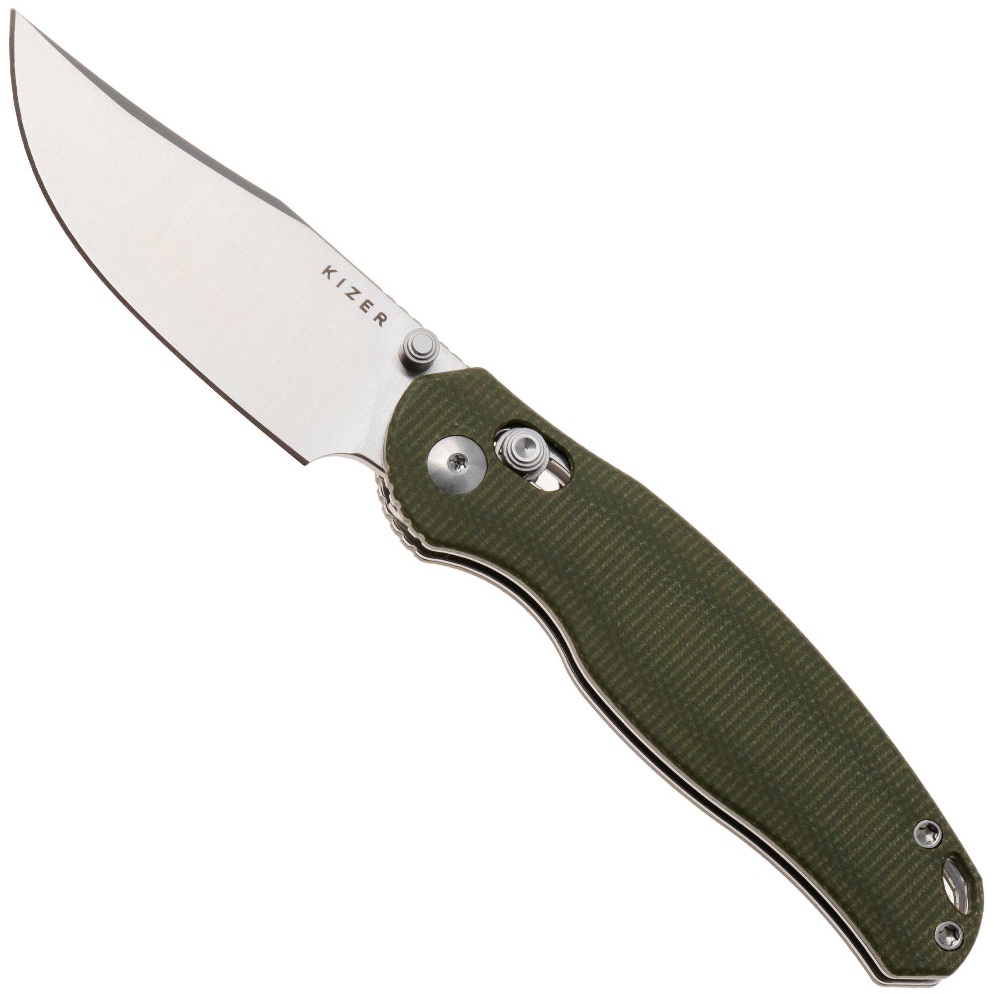 Kizer Vanguard Phoca CC V3780A1 Satin AEB-L, Green Micarta, pocket knfie